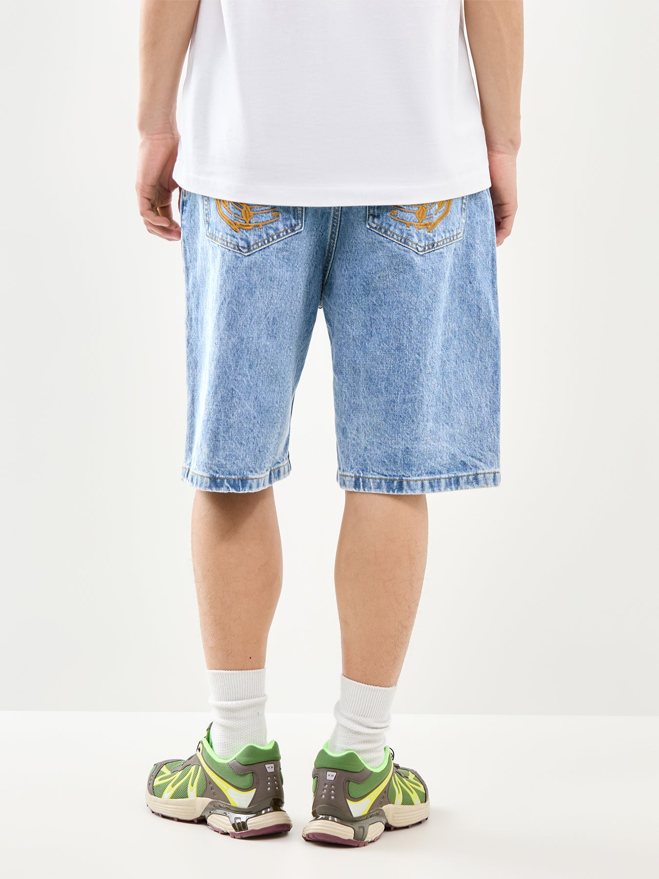 Faded Arch Logo Denim Shorts Blue