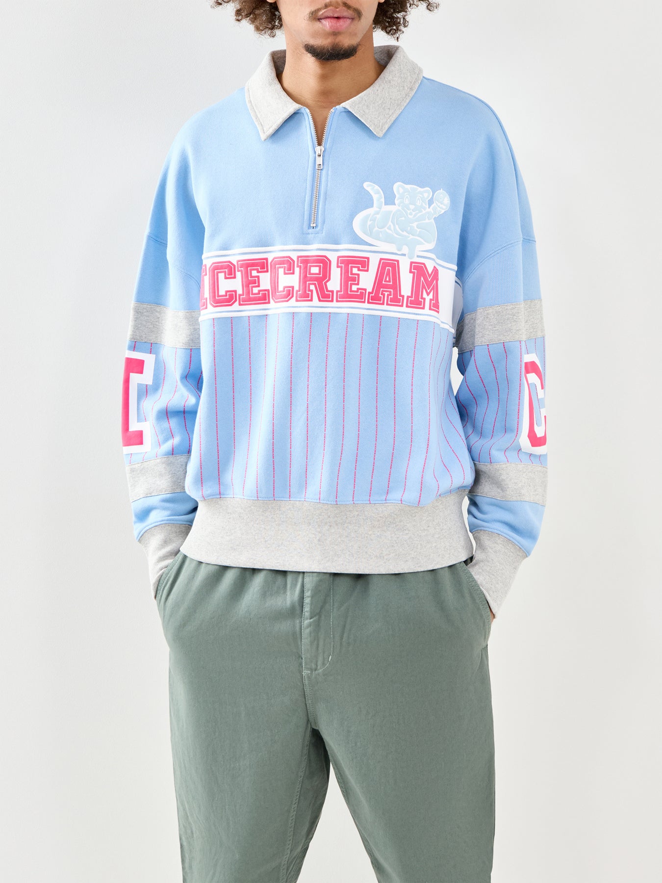 Ic Cubs Collared Quarter Zip Sweatshirt Blue