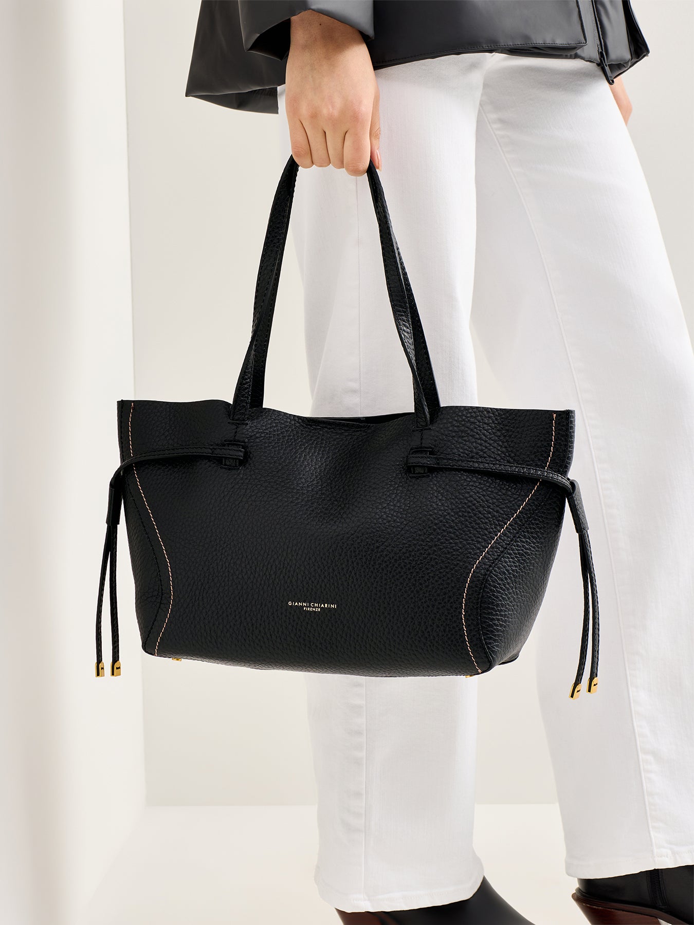 Violette Structured Leather Tote Bag Black