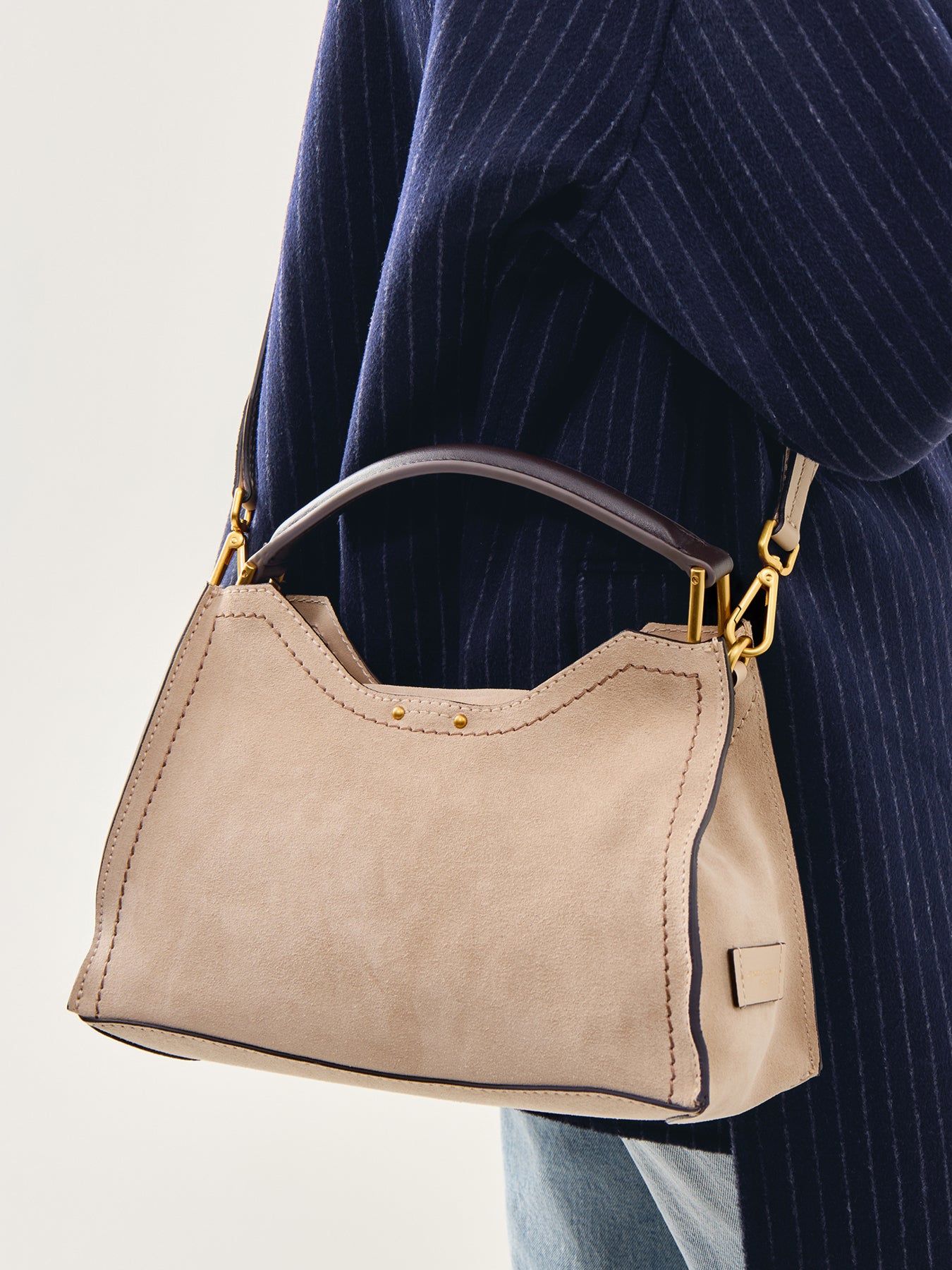 Aurora Medium Top Handle Leather Tote Beige