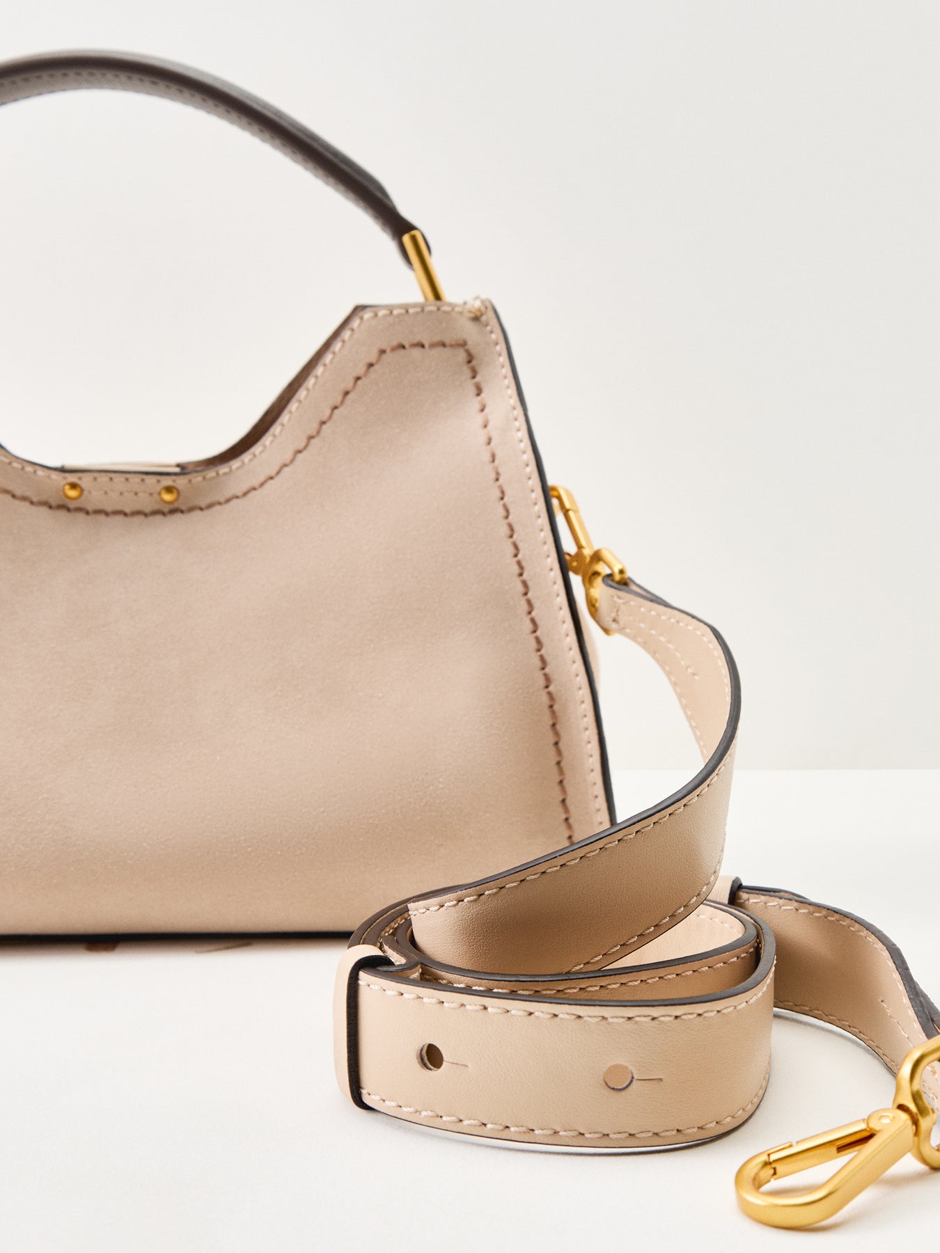 Aurora Medium Top Handle Leather Tote Beige