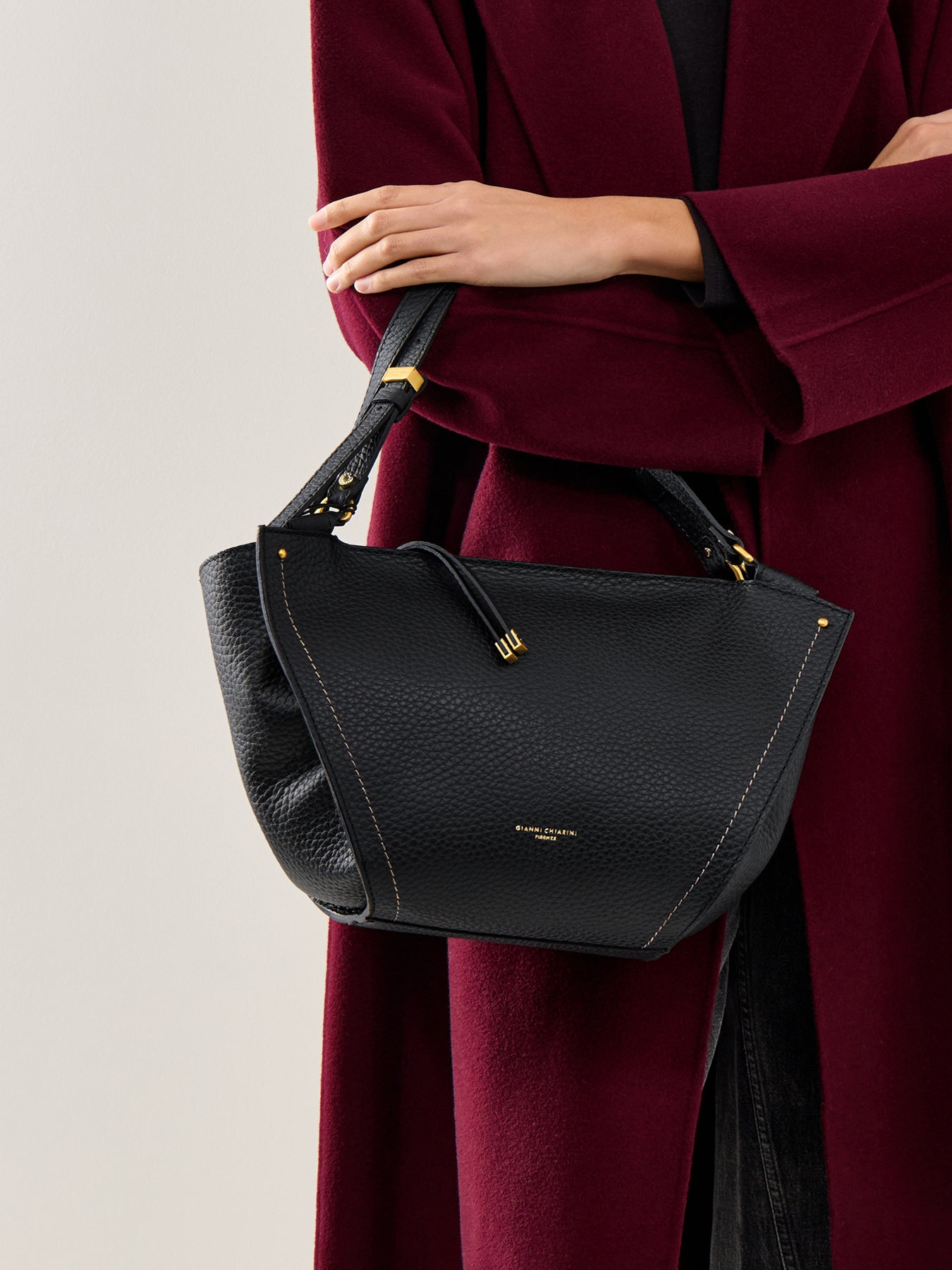 Bloom Structured Leather Tote Bag Black