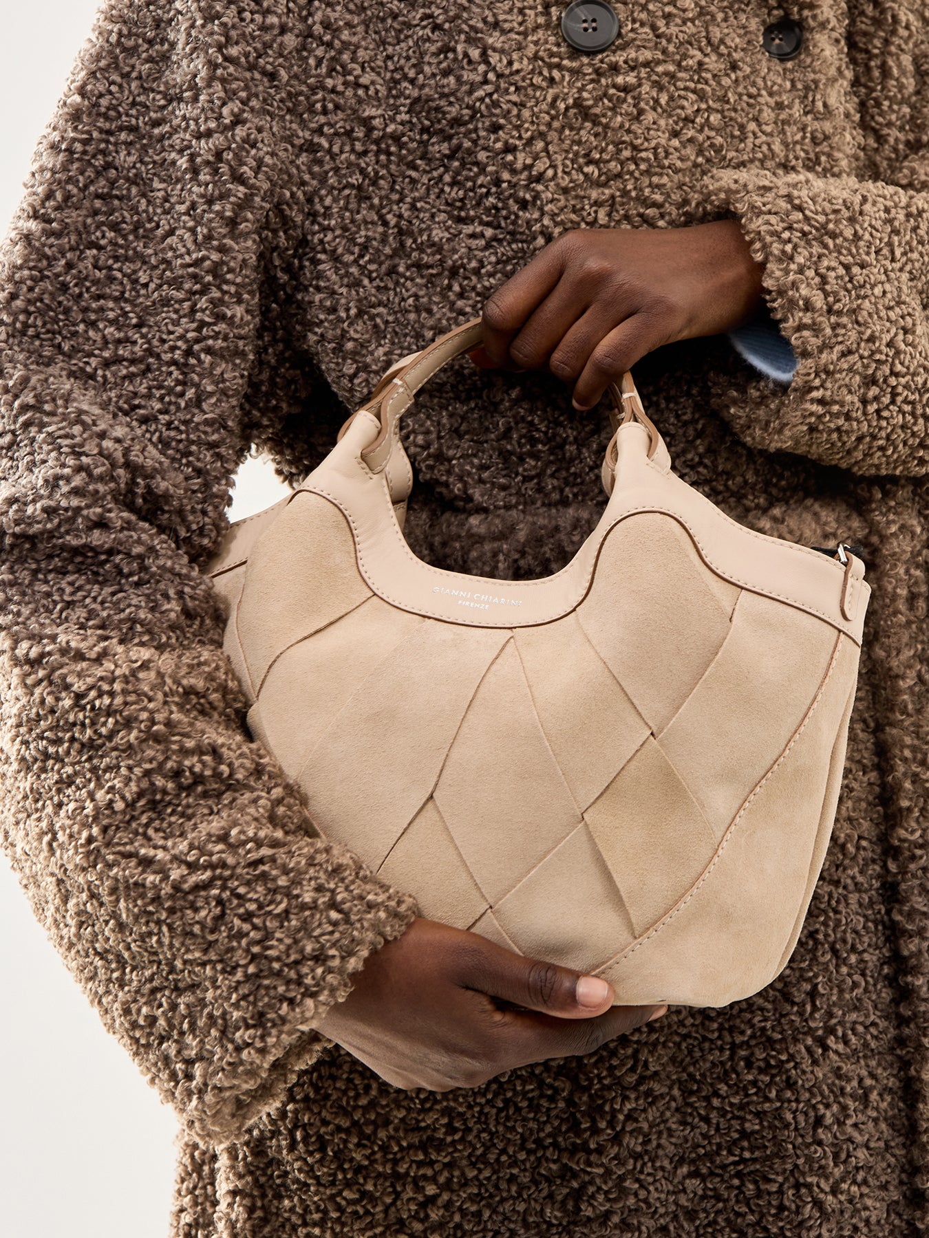 Dua Suede Medium Shoulder Tote Beige