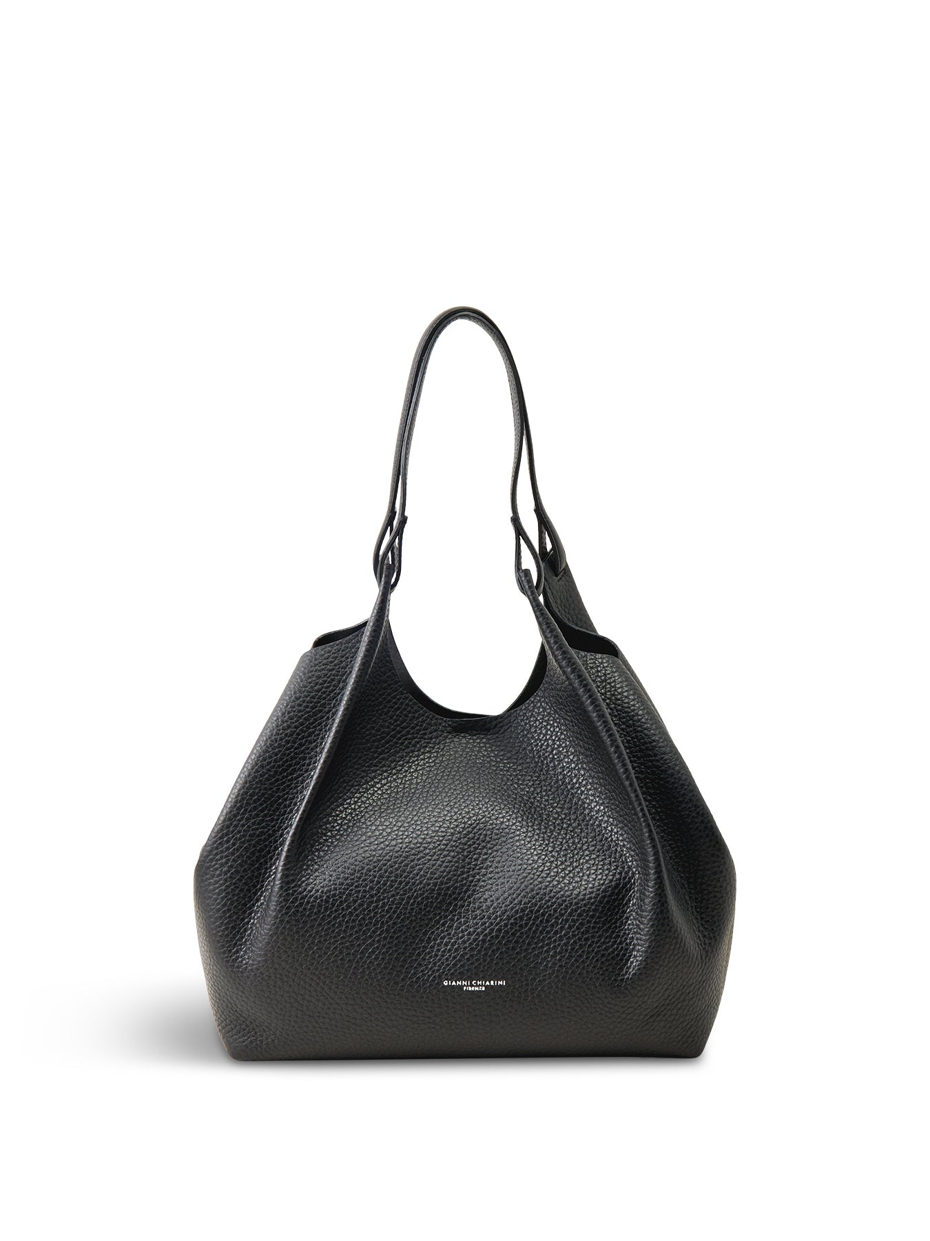 Dua Large Leather Shoulder Tote Black