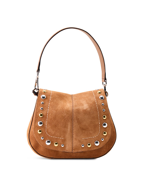 Helena Round Suede Studs Crossbody Tan