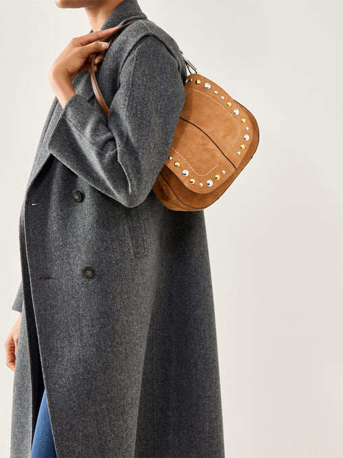 Helena Round Suede Studs Crossbody Tan