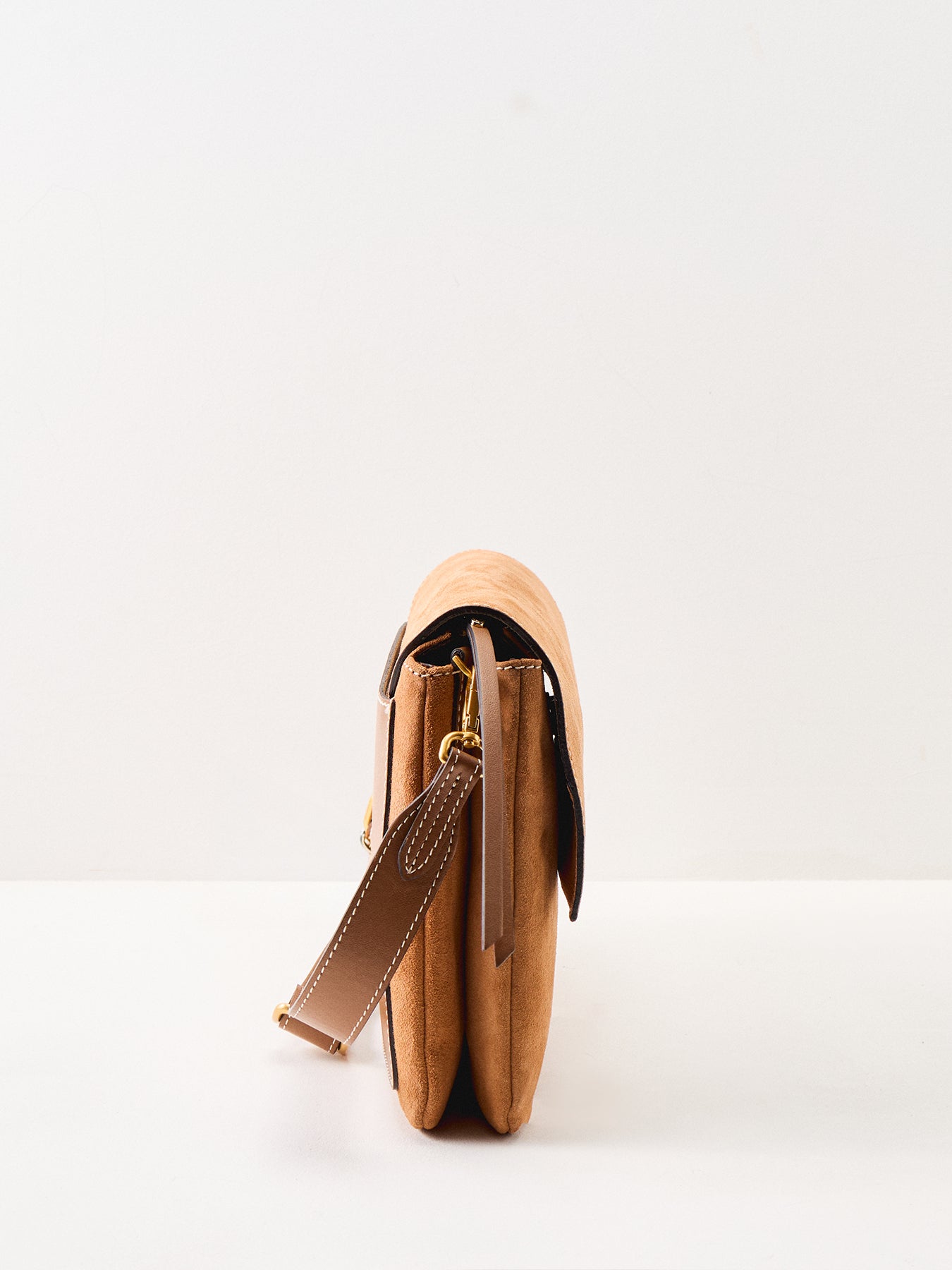 Three Large Suede Crossbody Bag Tan