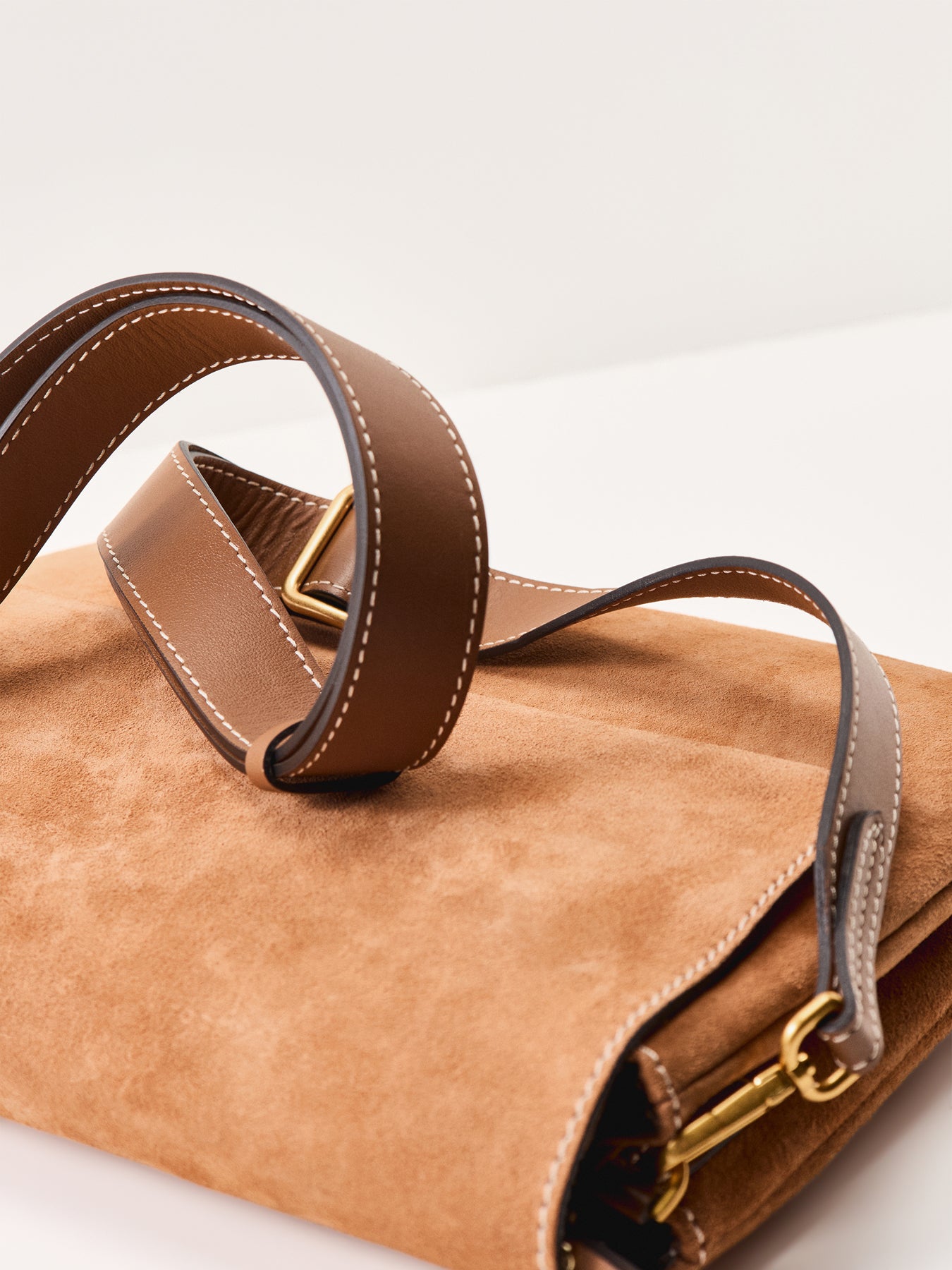 Three Large Suede Crossbody Bag Tan