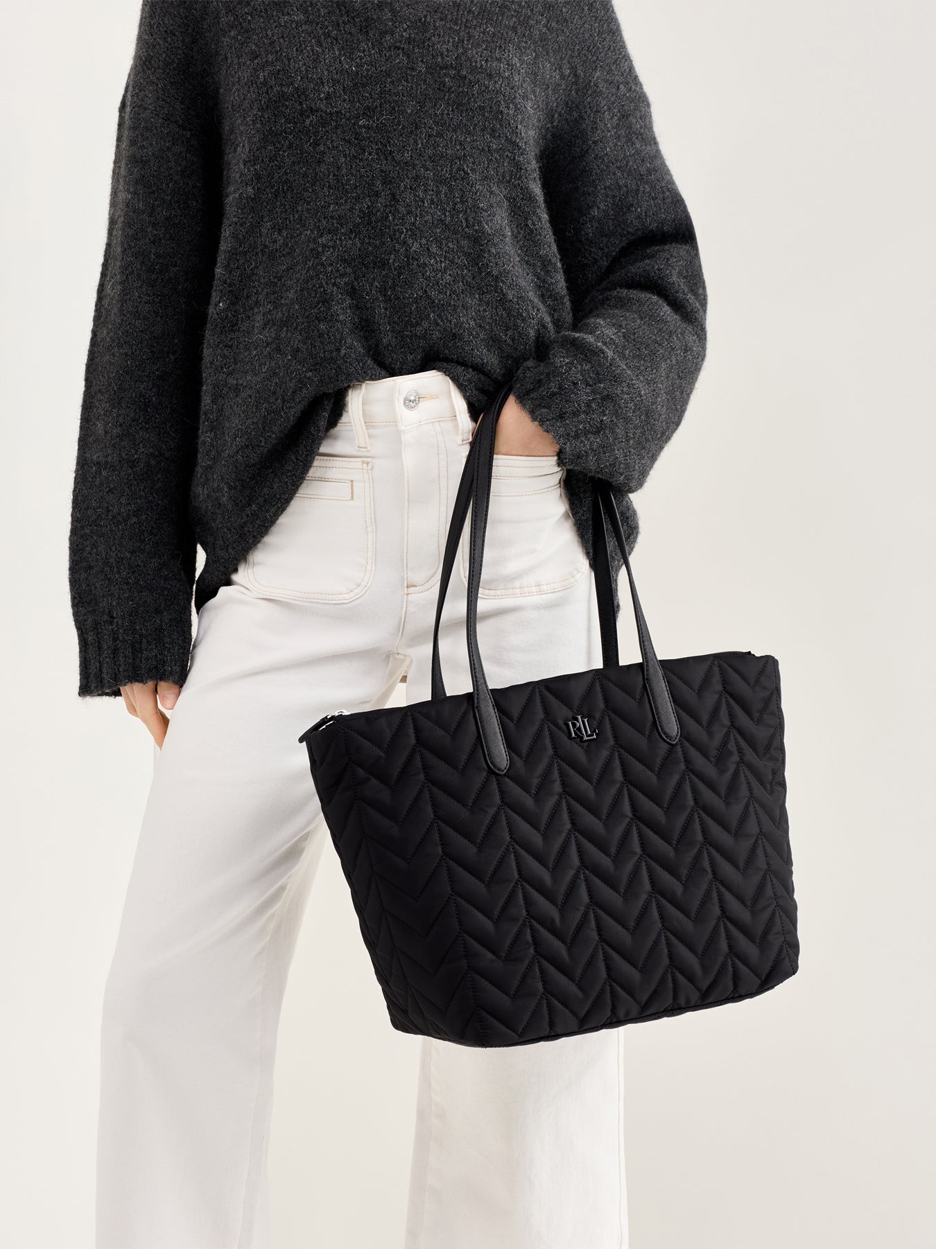 Stevie Quilted Top Zip Tote Black