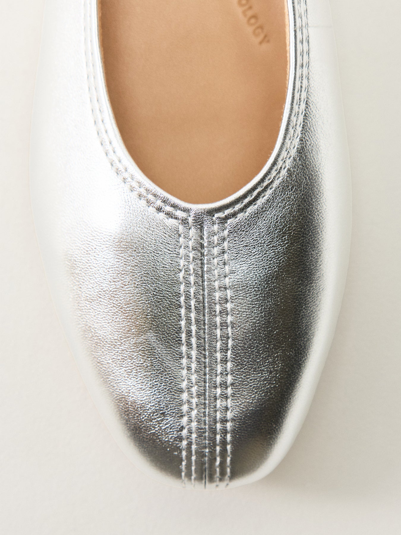 High-Cut Leather Ballet Flats Silver