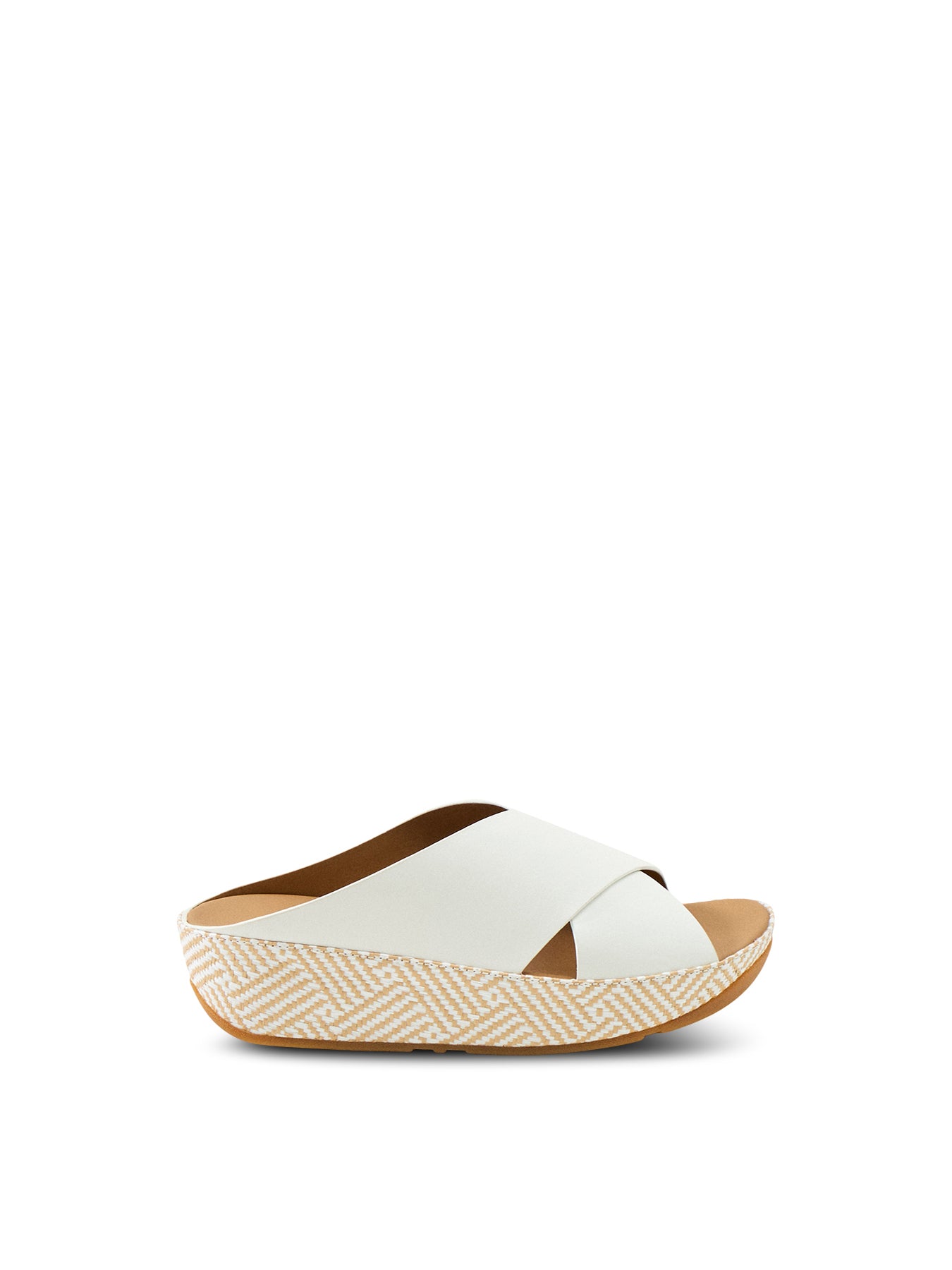 Lulu Lux Graphic-Weave Leather Cross Slides Urban White