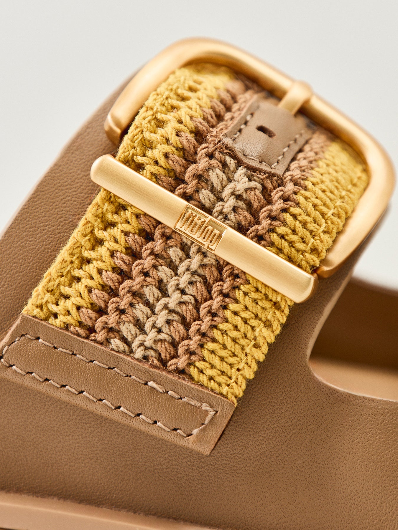Gen-Ff Max Buckle Stripe-Webbing Two-Bar Slides Tumeric Tan