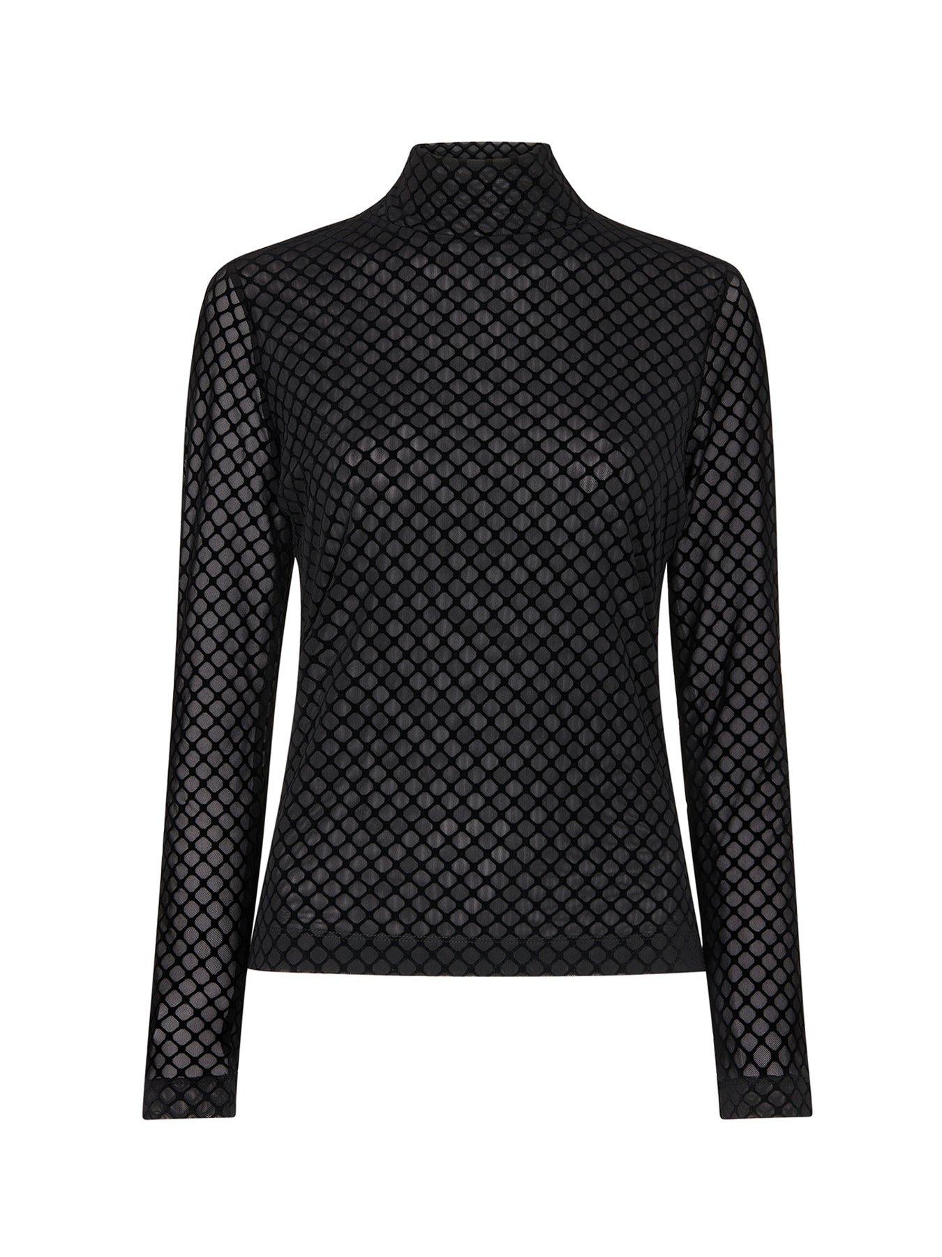 Checked Flocked Mesh Top Black