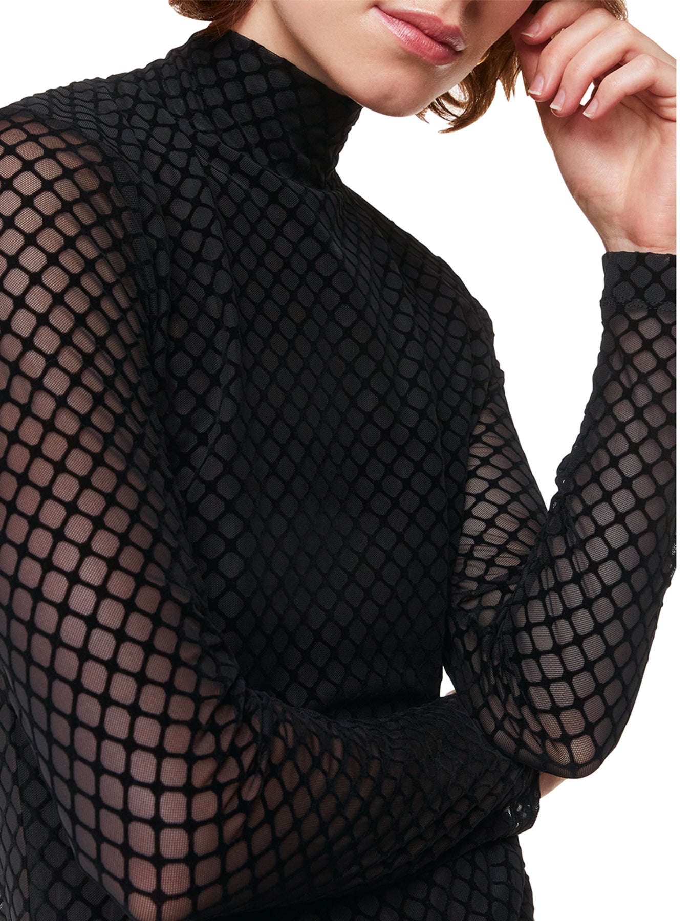 Checked Flocked Mesh Top Black