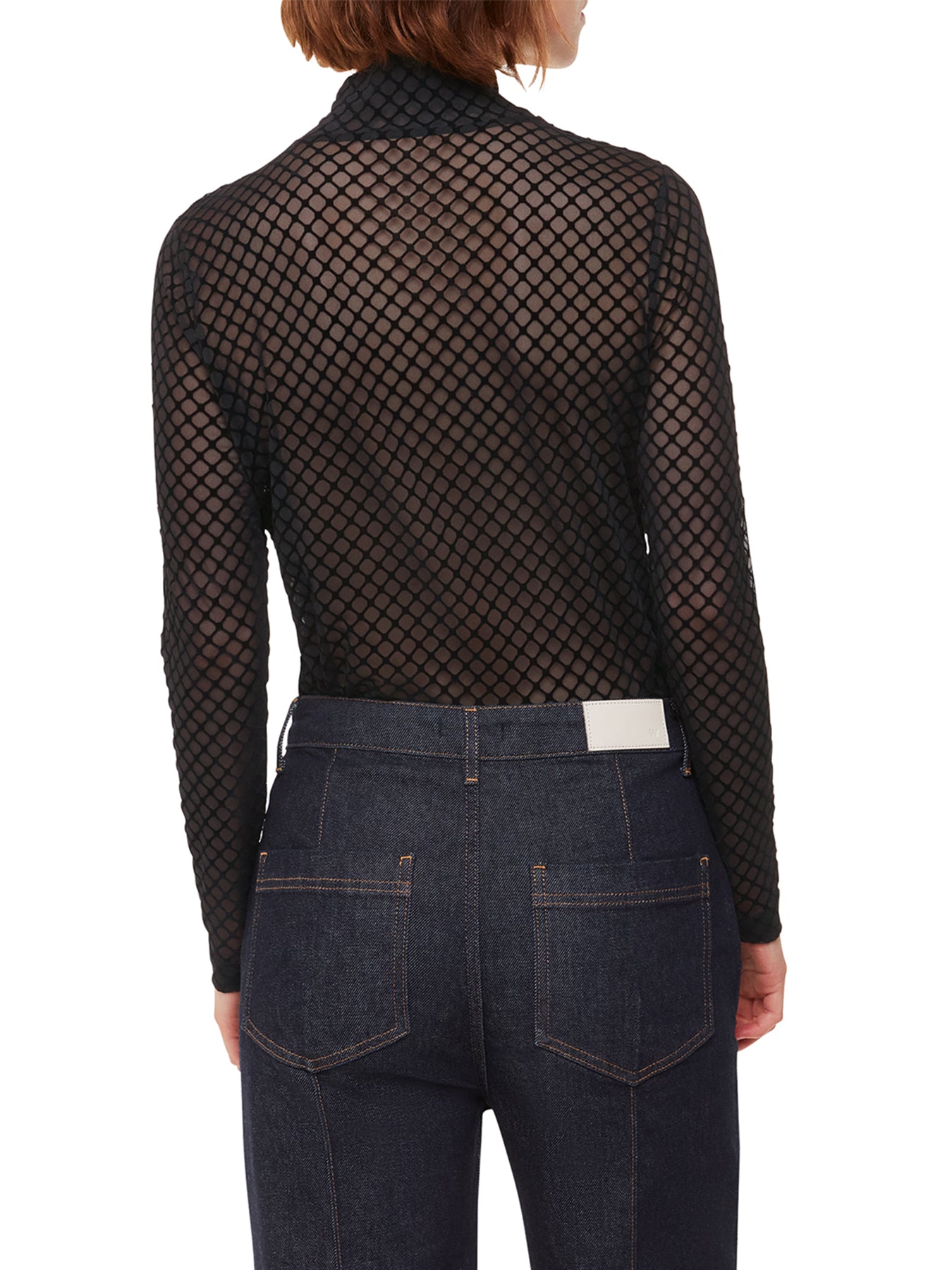 Checked Flocked Mesh Top Black