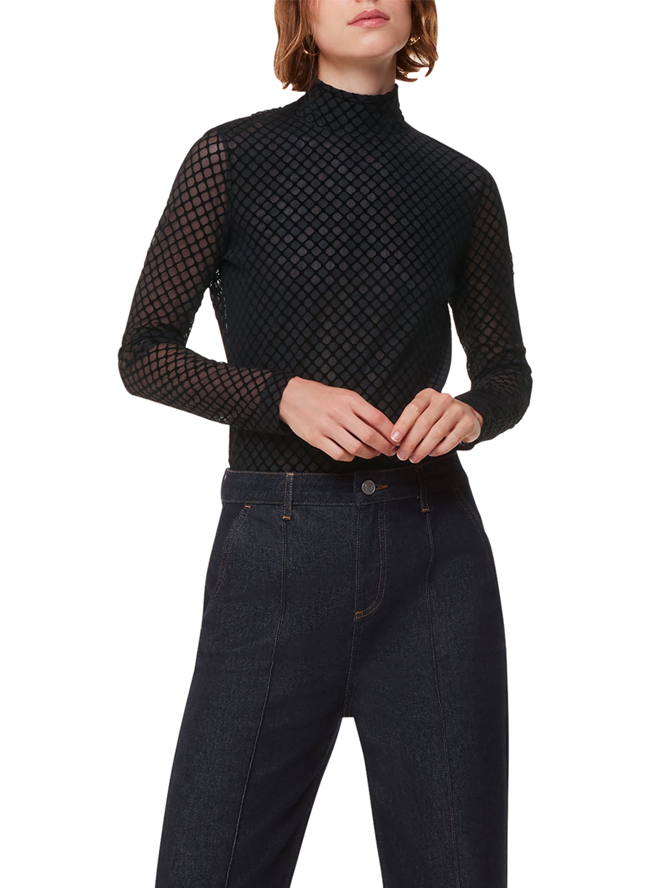 Checked Flocked Mesh Top Black