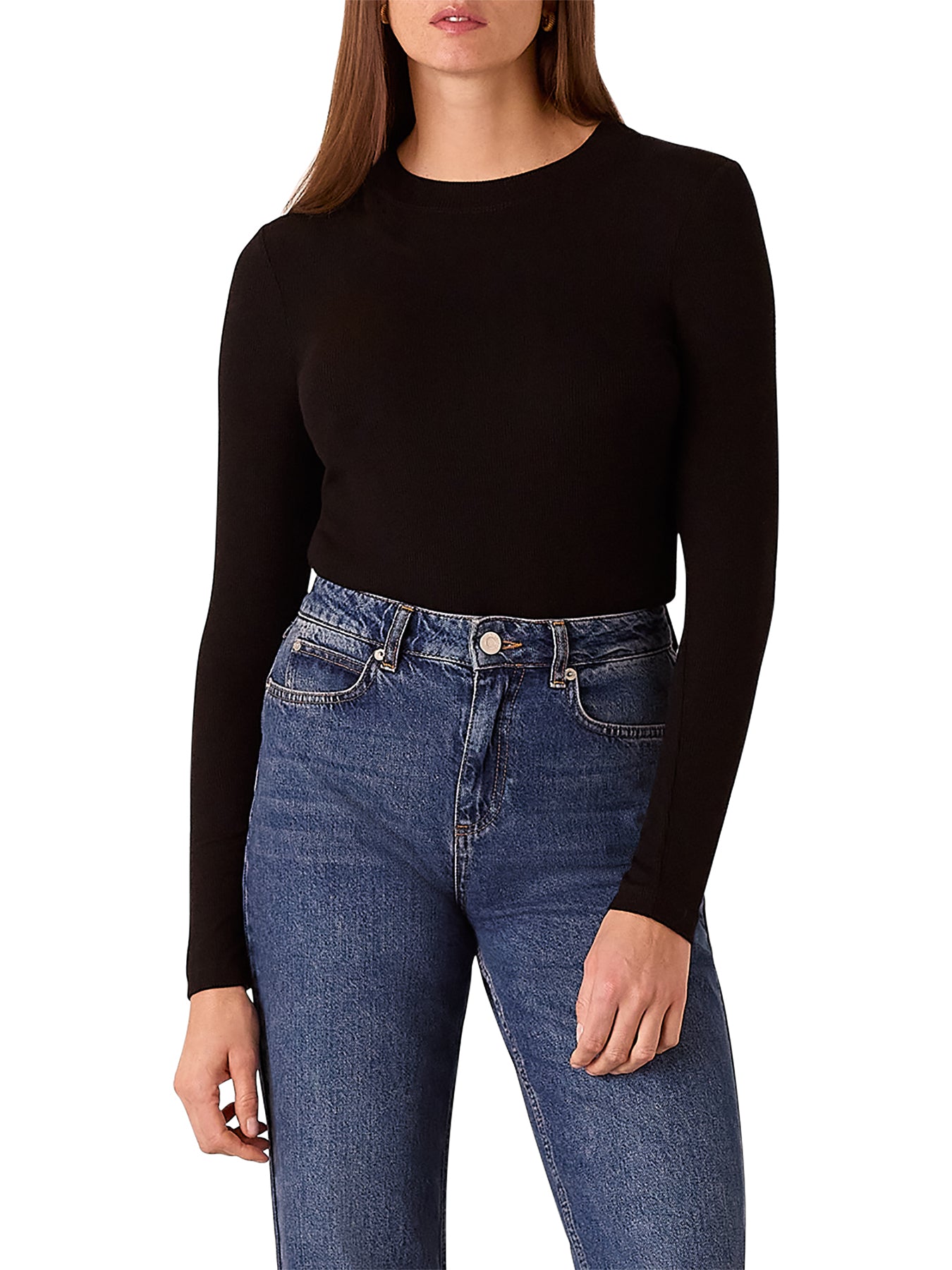 Essential Ribbed Crew Black