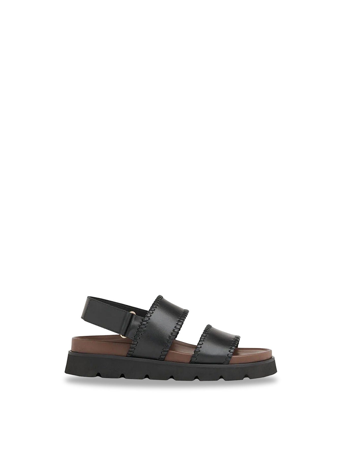 Ruben Whipstitch Flat Leather Sandals Black