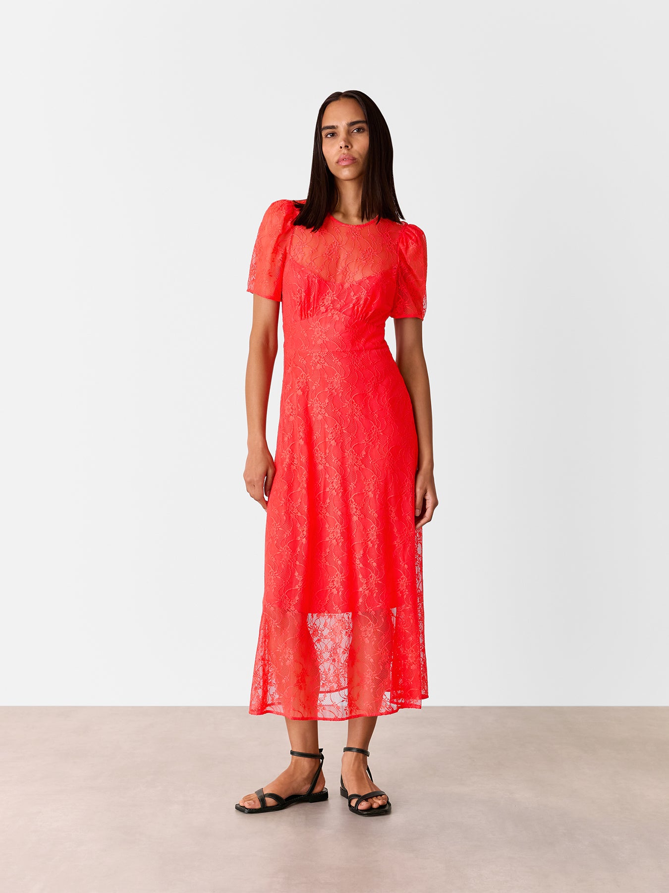 Coral Fay Lace Midi Dress