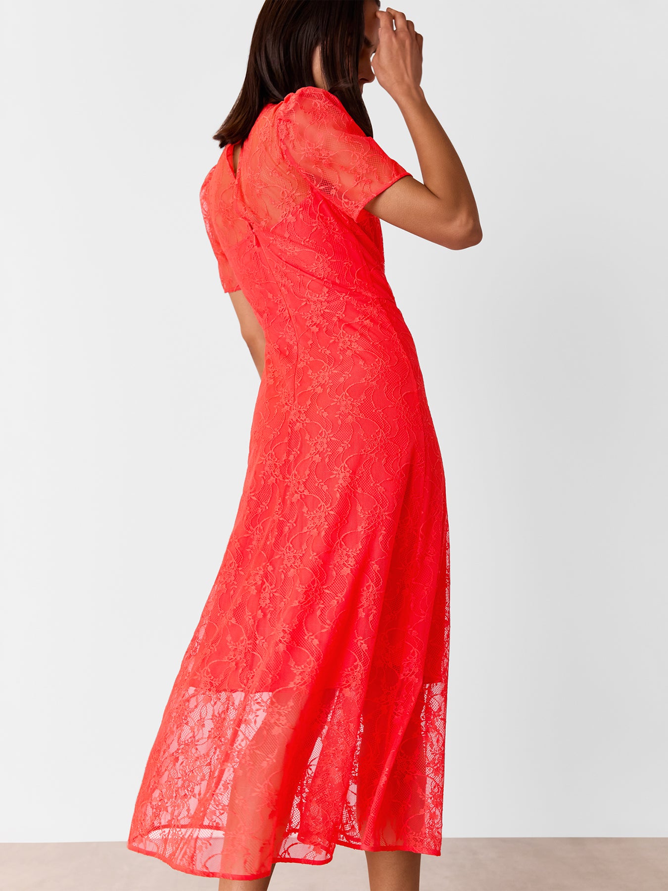 Coral Fay Lace Midi Dress
