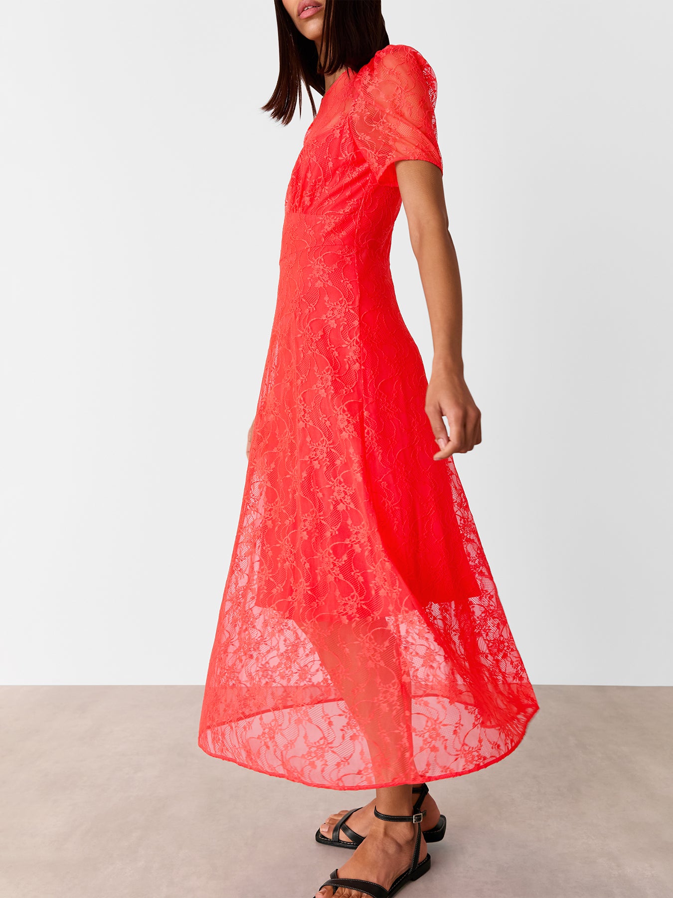 Coral Fay Lace Midi Dress