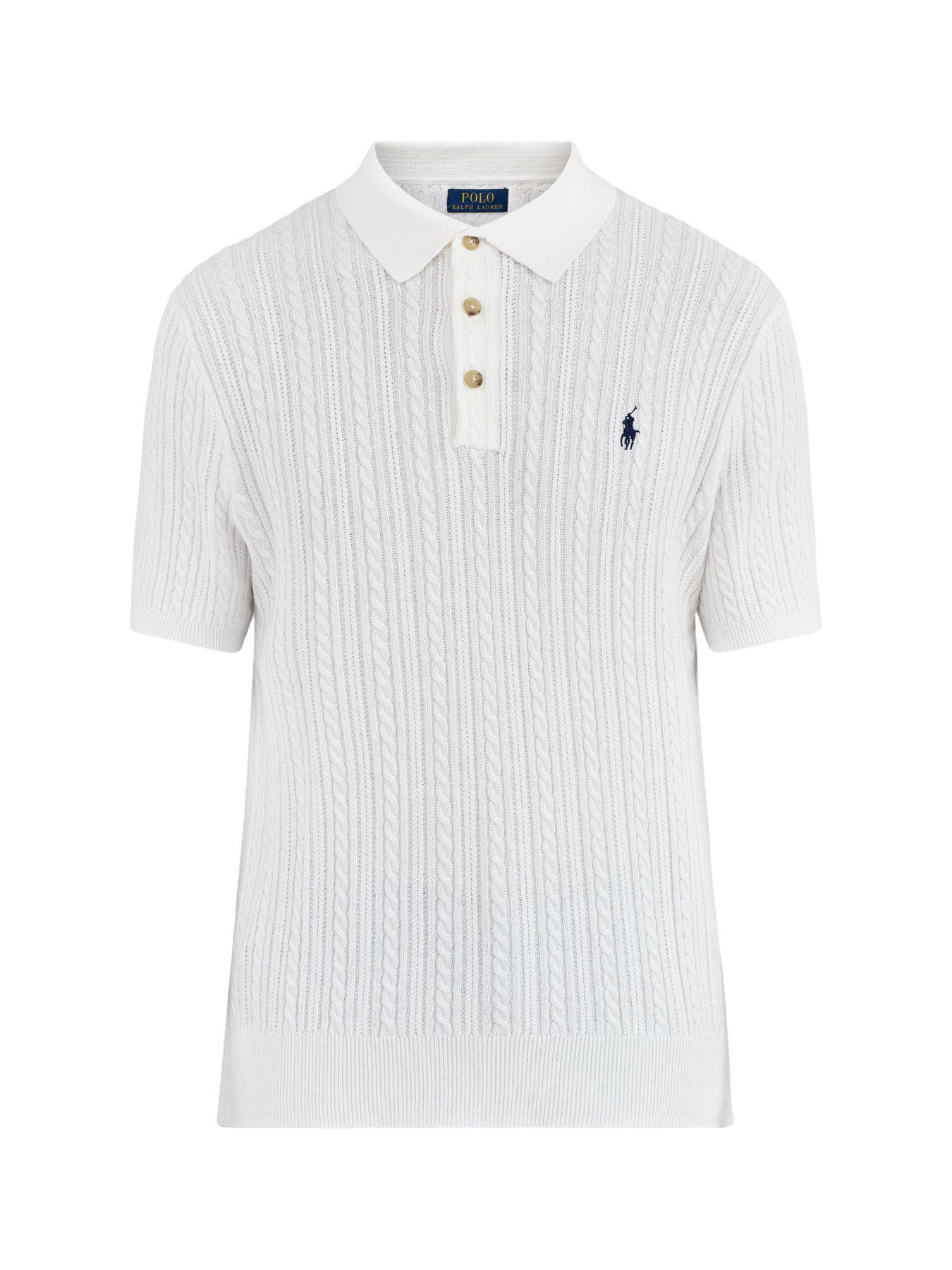 Cable Knit Polo Shirt White