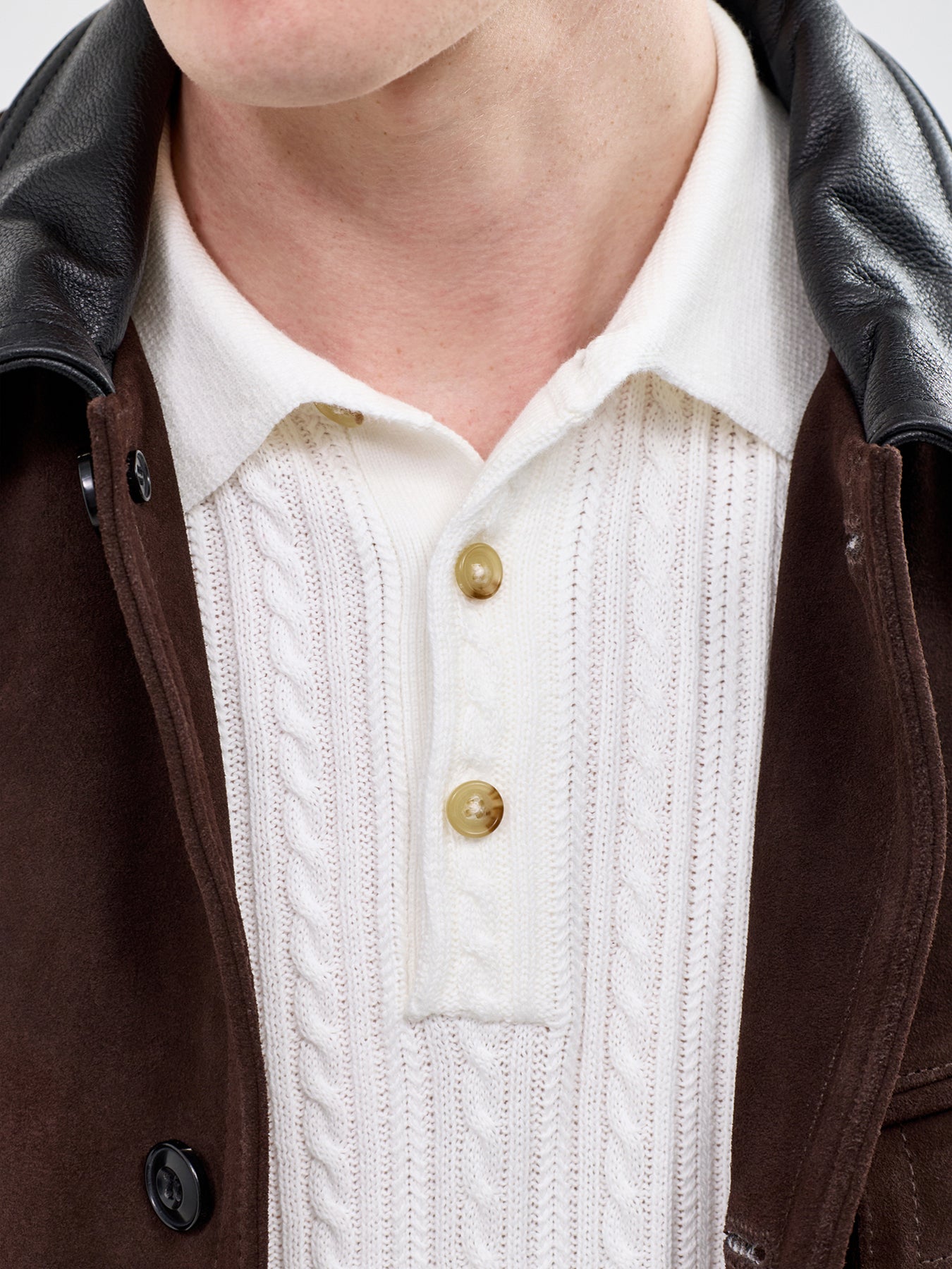 Cable Knit Polo Shirt White