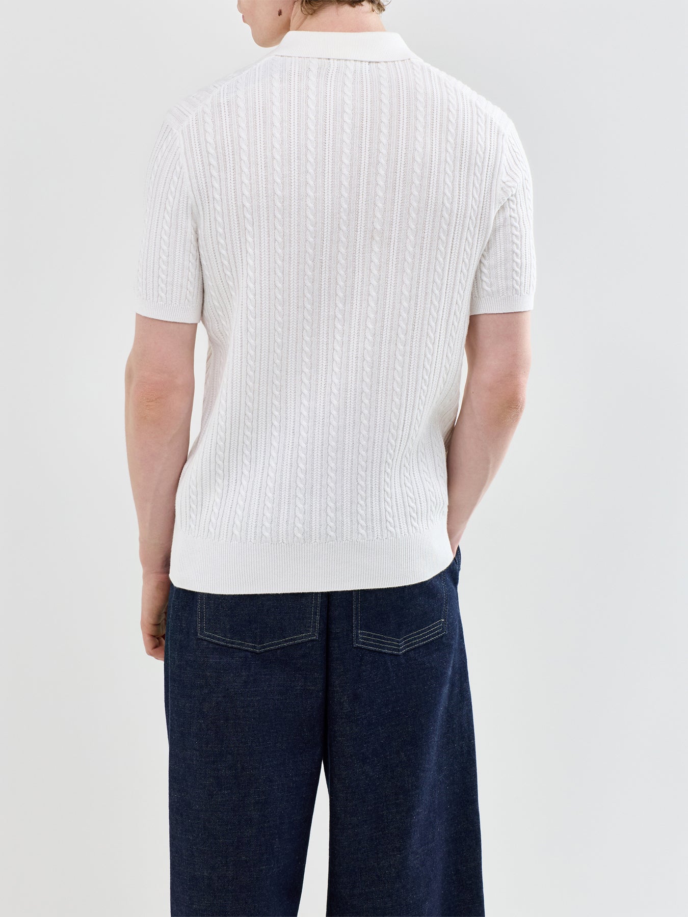 Cable Knit Polo Shirt White