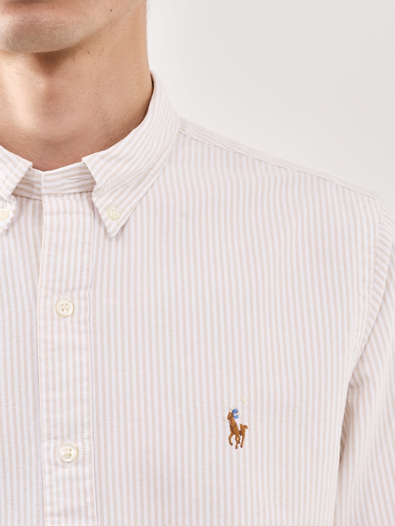Slim Fit Stripe Oxford Shirt Beige