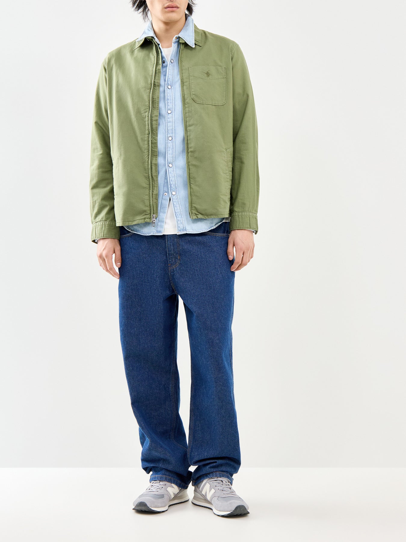 Zip Up Oxford Overshirt Olive