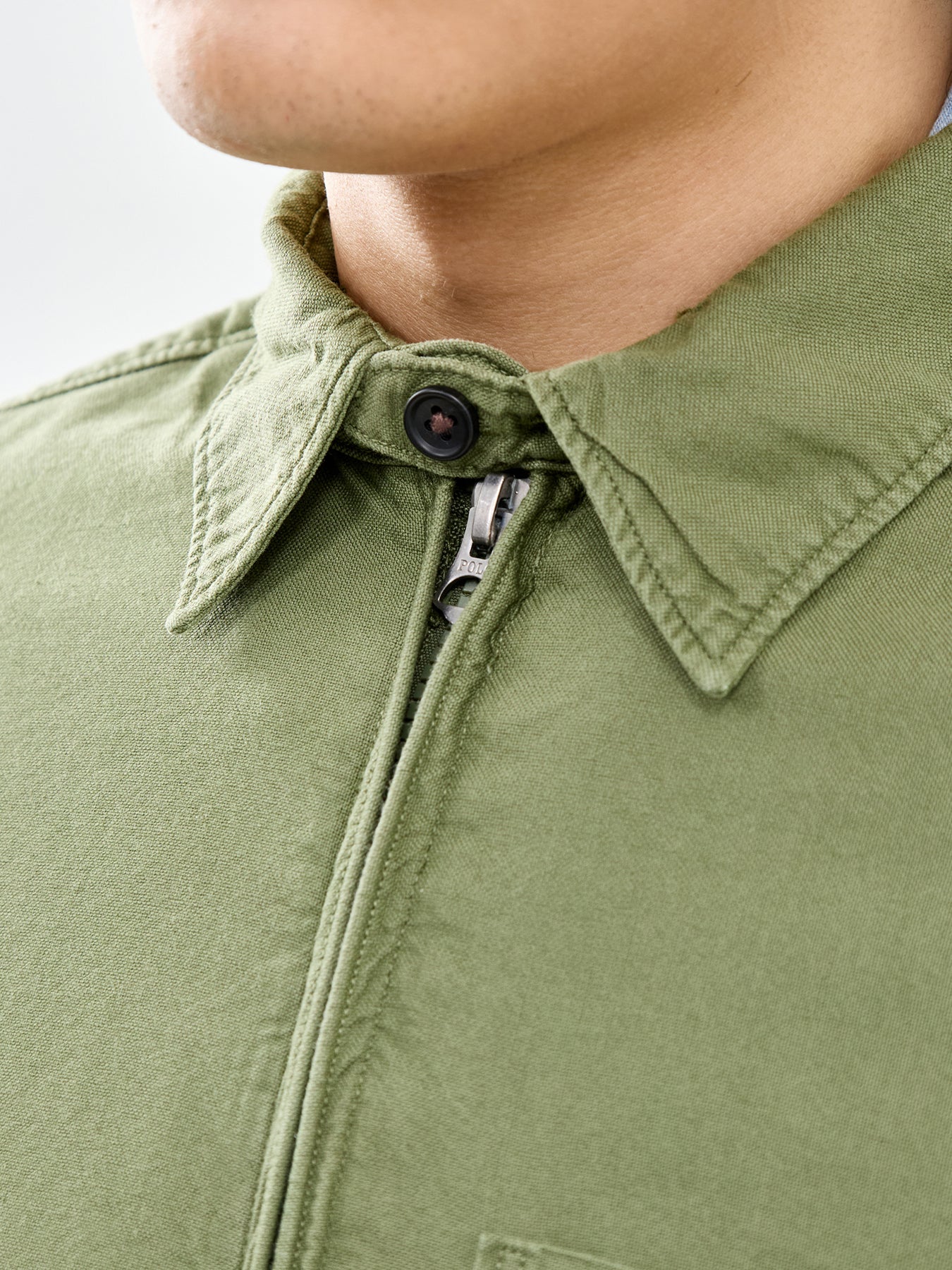 Zip Up Oxford Overshirt Olive