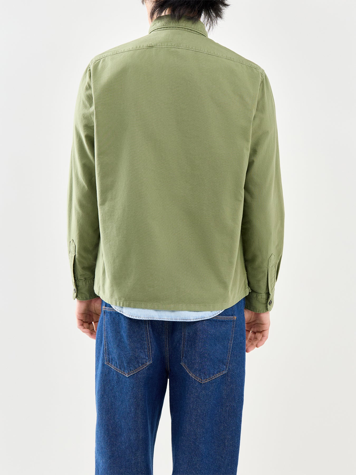 Zip Up Oxford Overshirt Olive