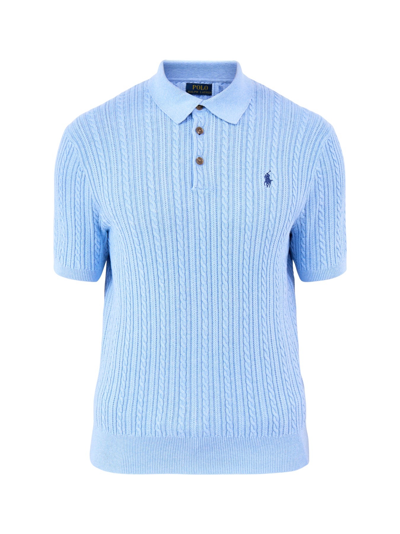 Cable Knit Polo Shirt Blue