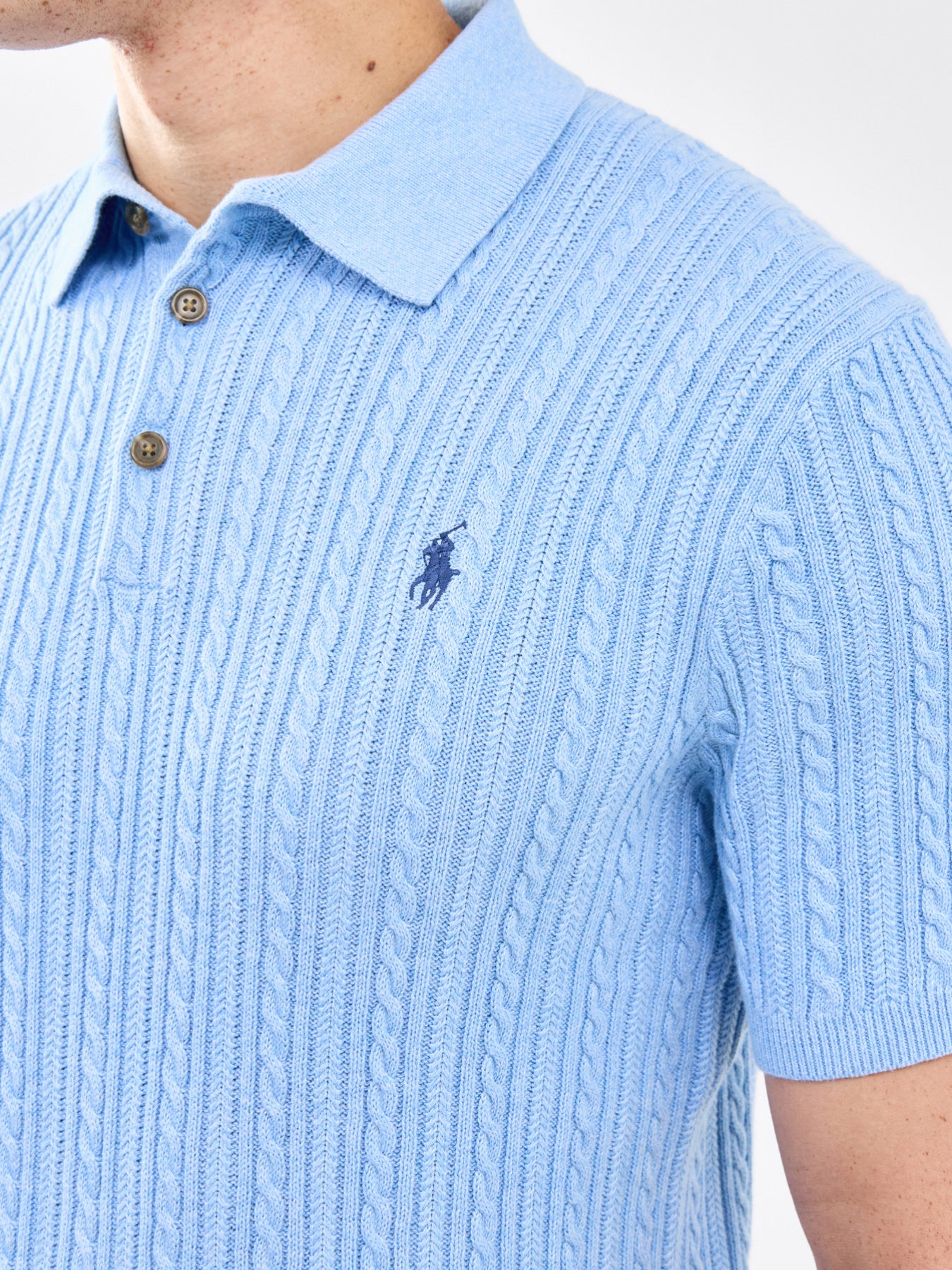 Cable Knit Polo Shirt Blue