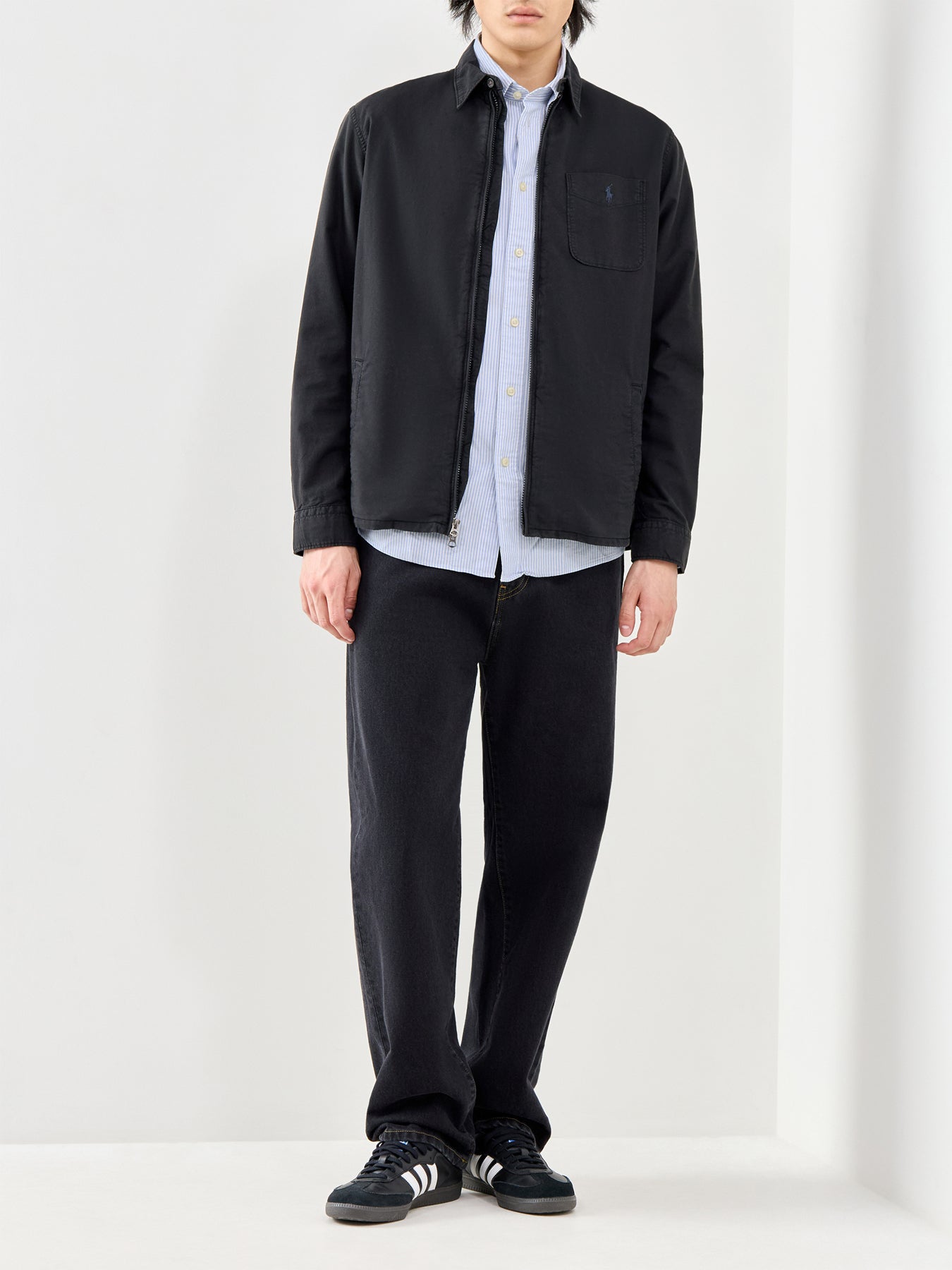 Zip Up Oxford Overshirt Black