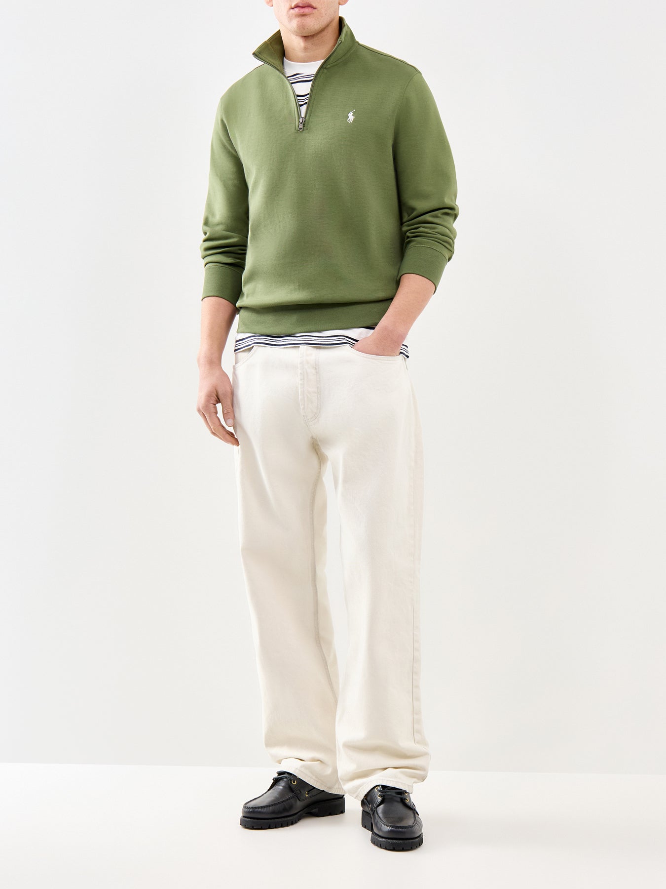 Double Knit Quarter Zip Sweatshirt Olive