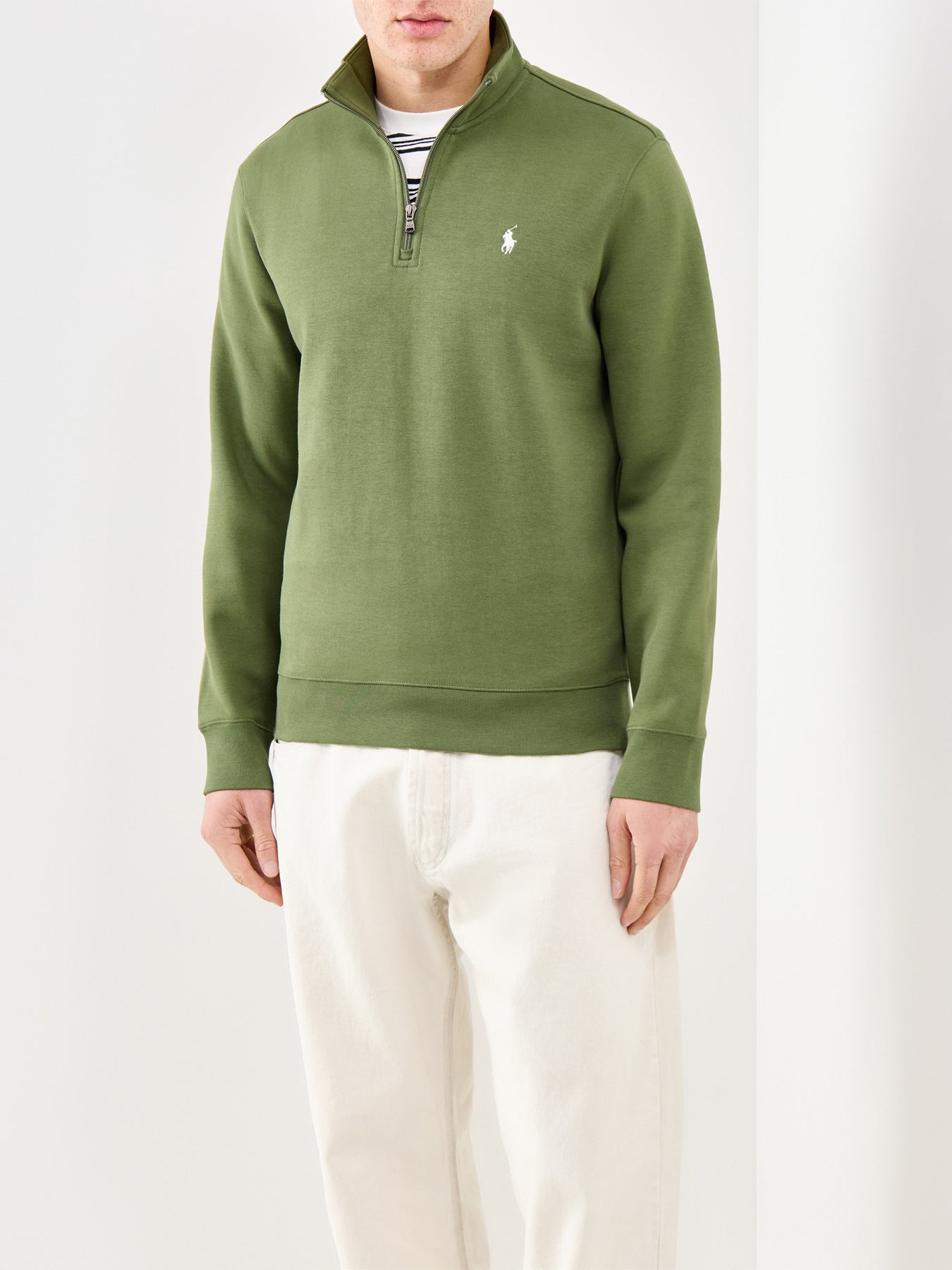 Double Knit Quarter Zip Sweatshirt Olive