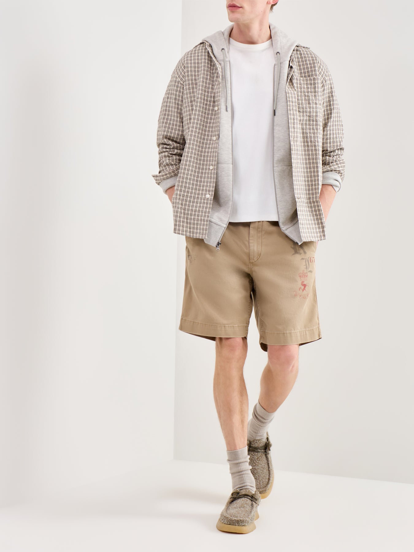 Print Twill Shorts Beige