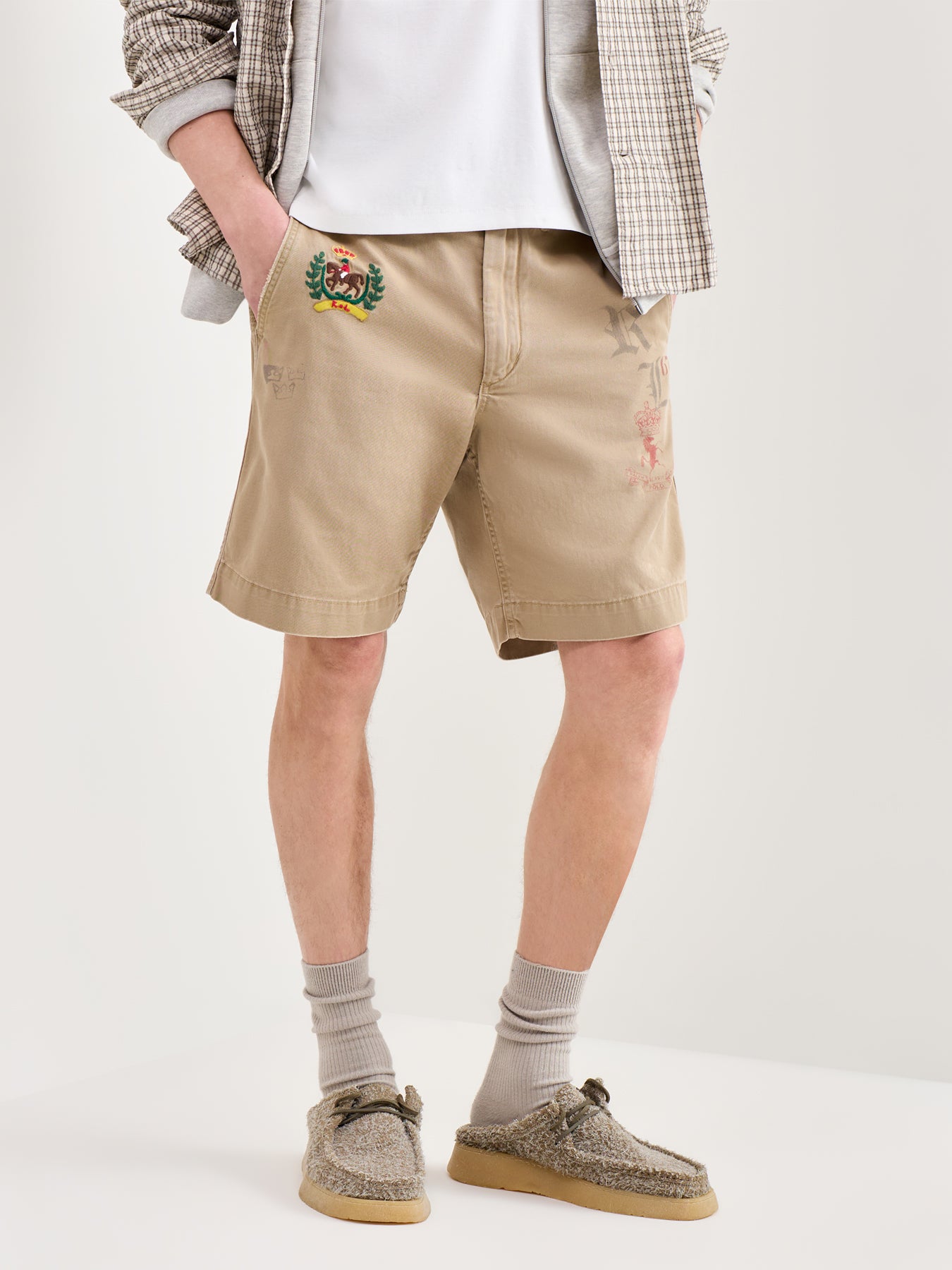 Print Twill Shorts Beige