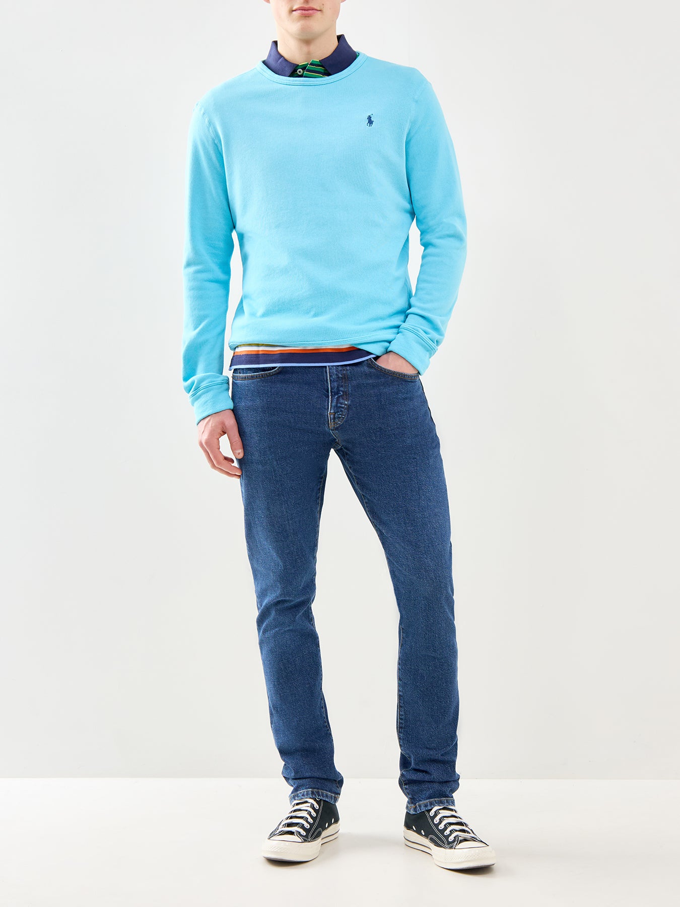 Terry Crew Neck Sweatshirt Blue