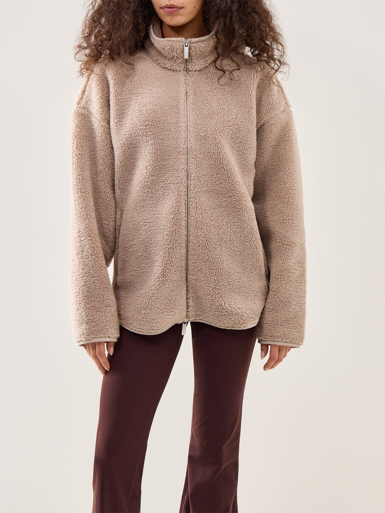 Textured Plush Zip-Up Jacket Beige