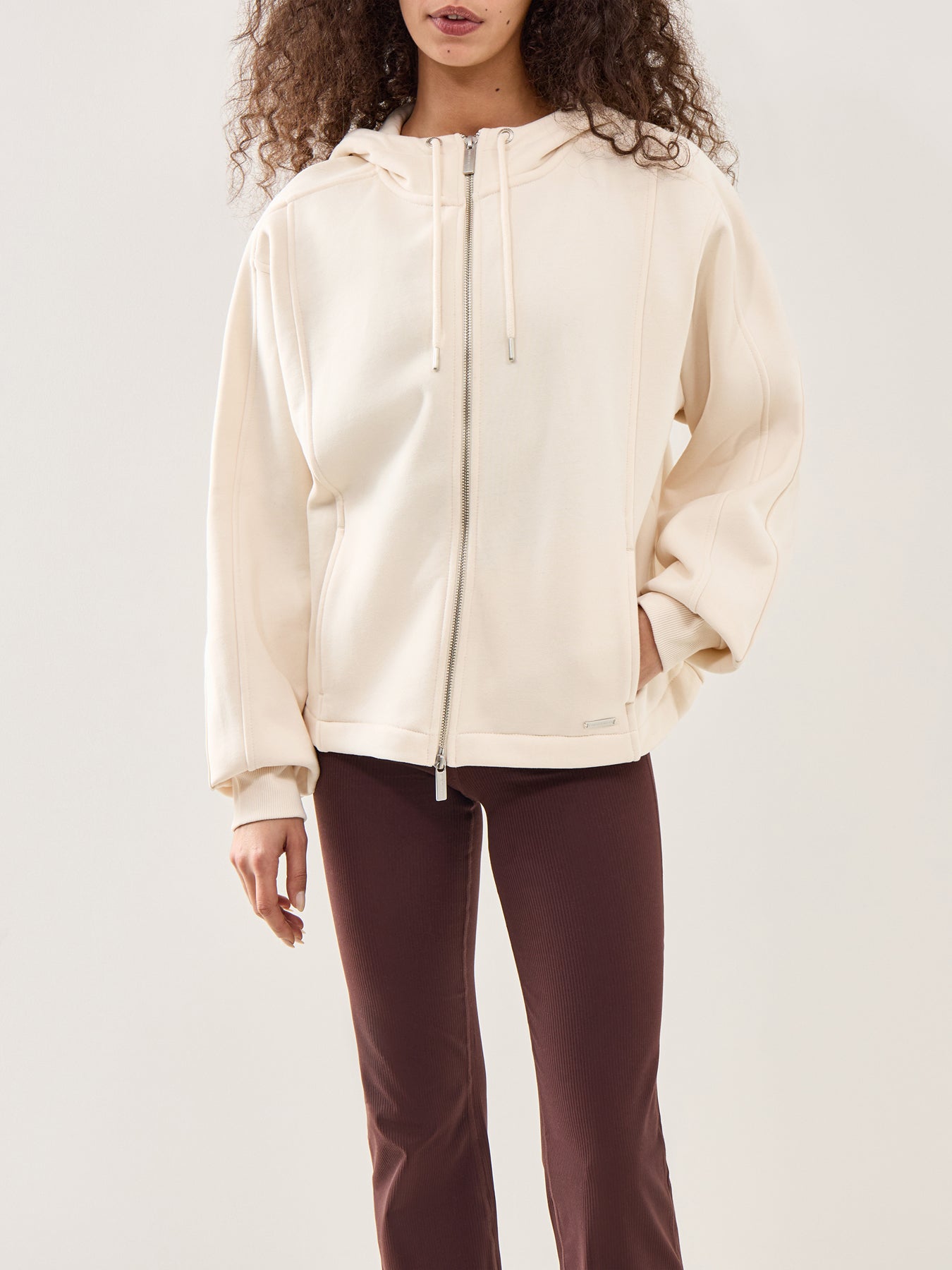 Premium Brushed Zip Through Cream