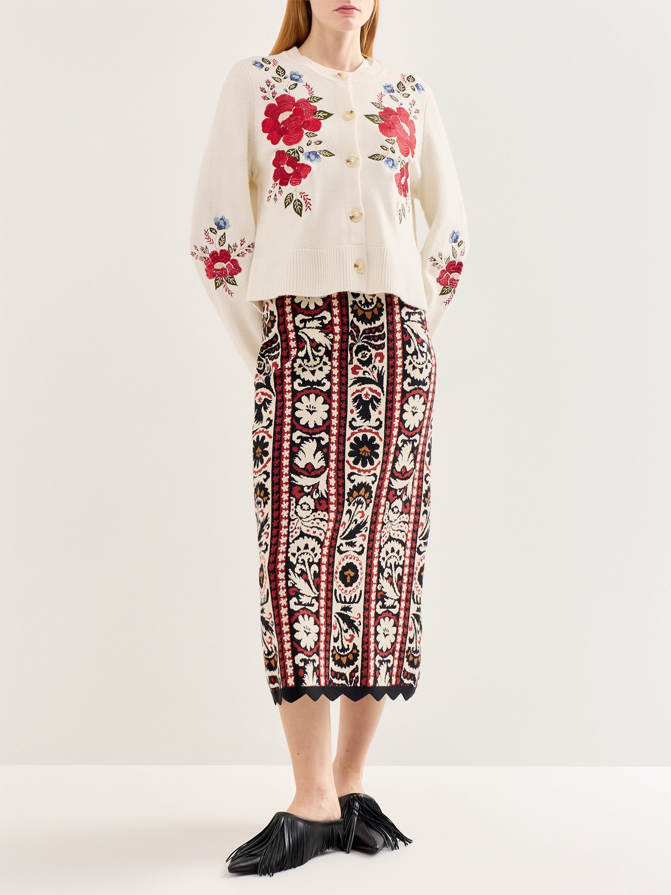 Floral Embroidered Knit Cardigan Multi