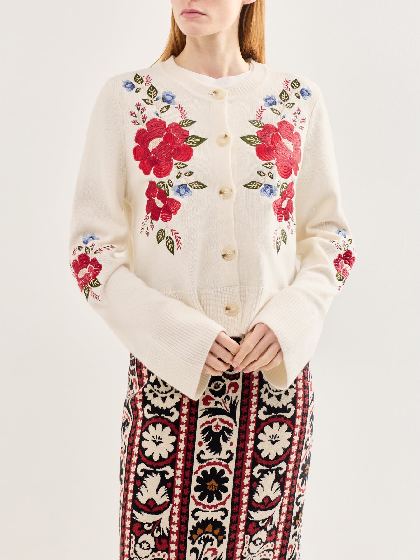 Floral Embroidered Knit Cardigan Multi