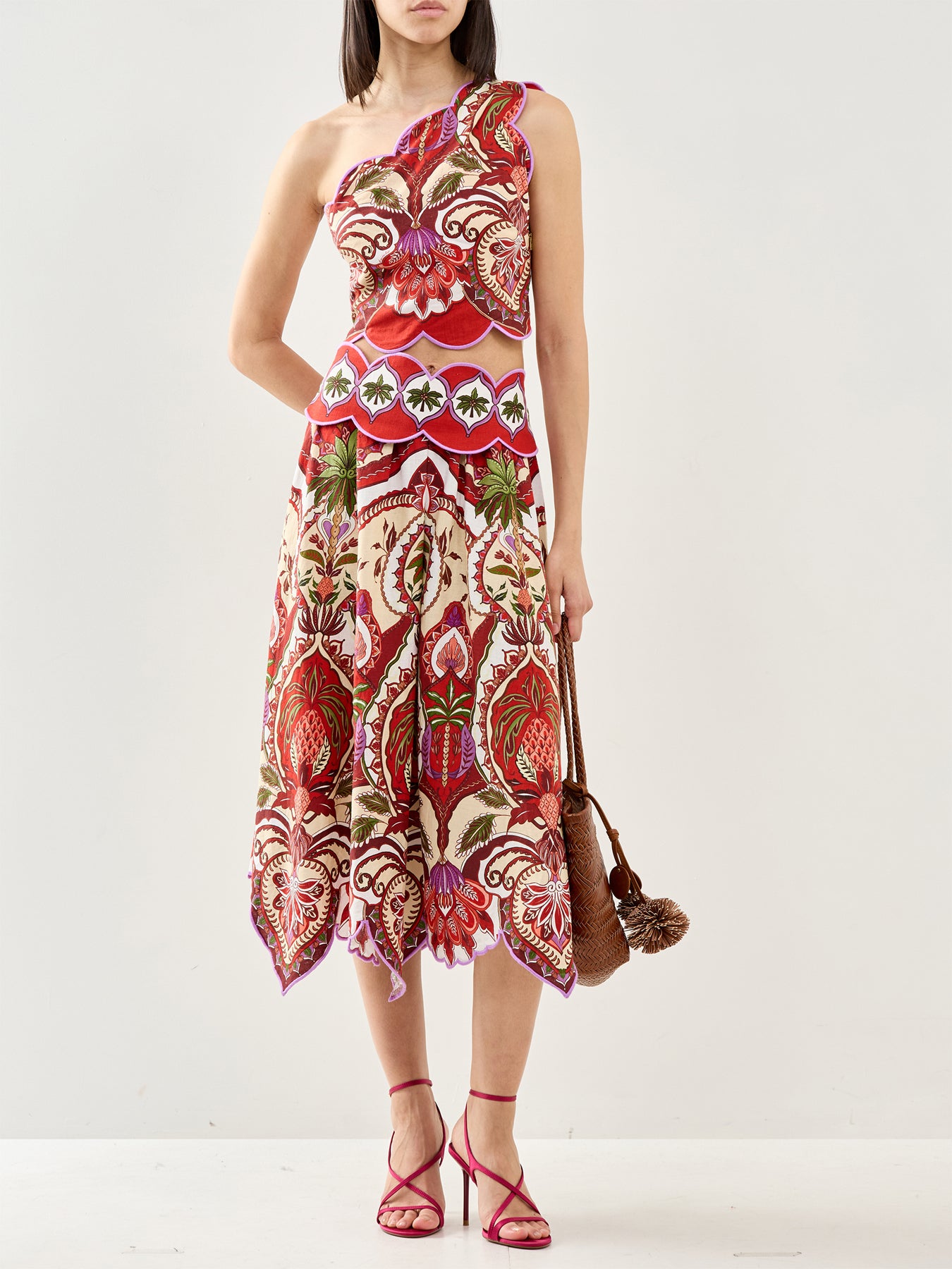 Odara One Shoulder Scallop Top Red