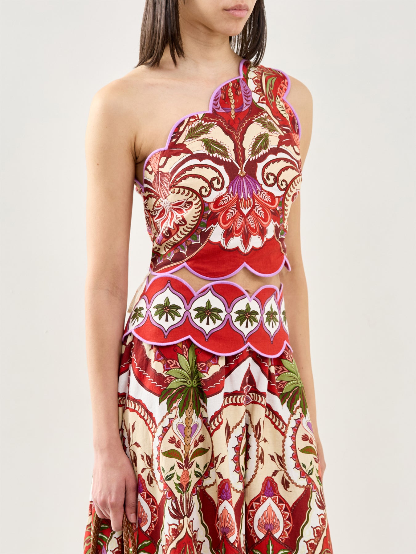 Odara One Shoulder Scallop Top Red