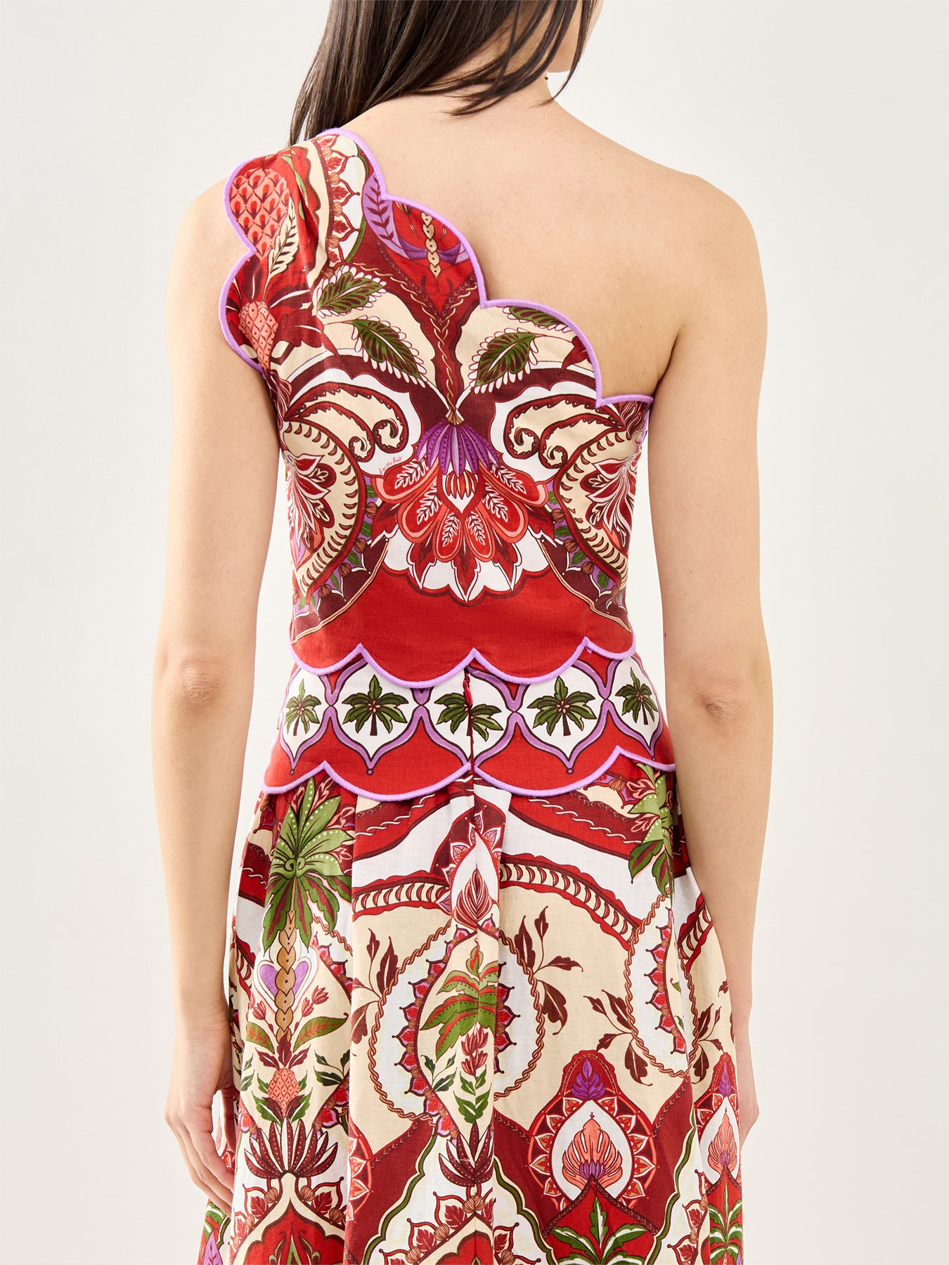 Odara One Shoulder Scallop Top Red