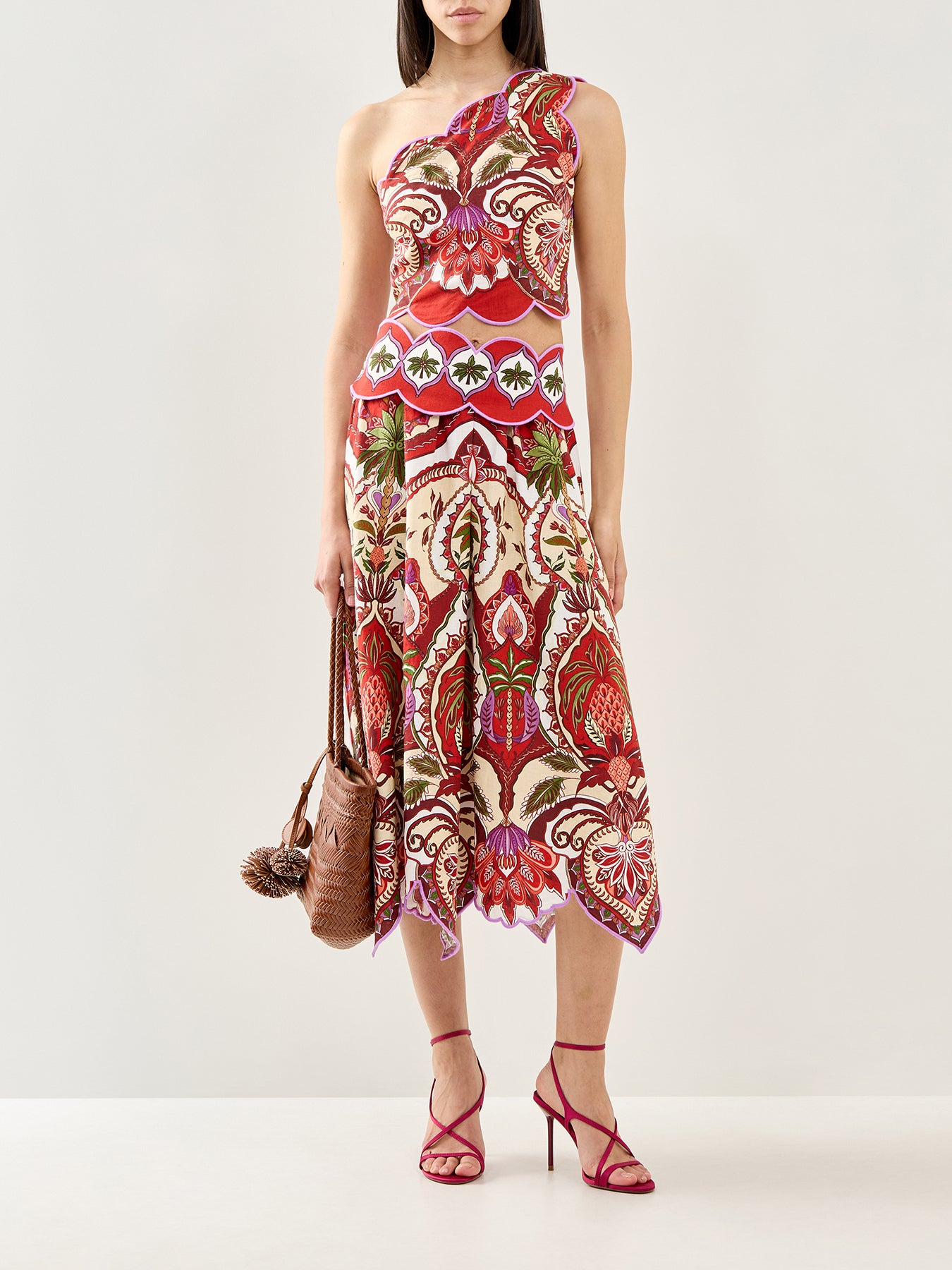 Odara Scallop Midi Skirt Red