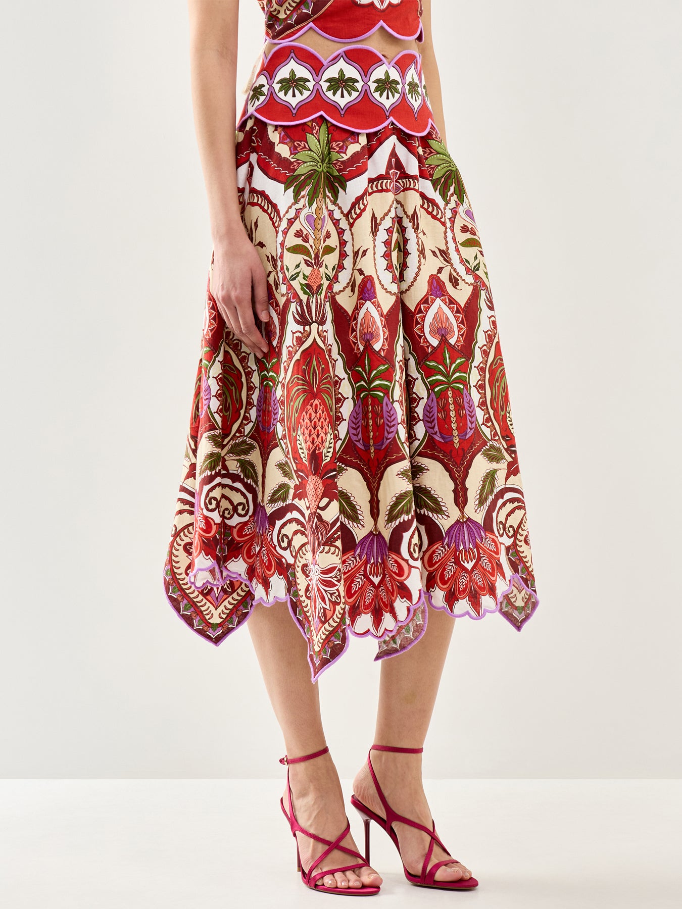 Odara Scallop Midi Skirt Red