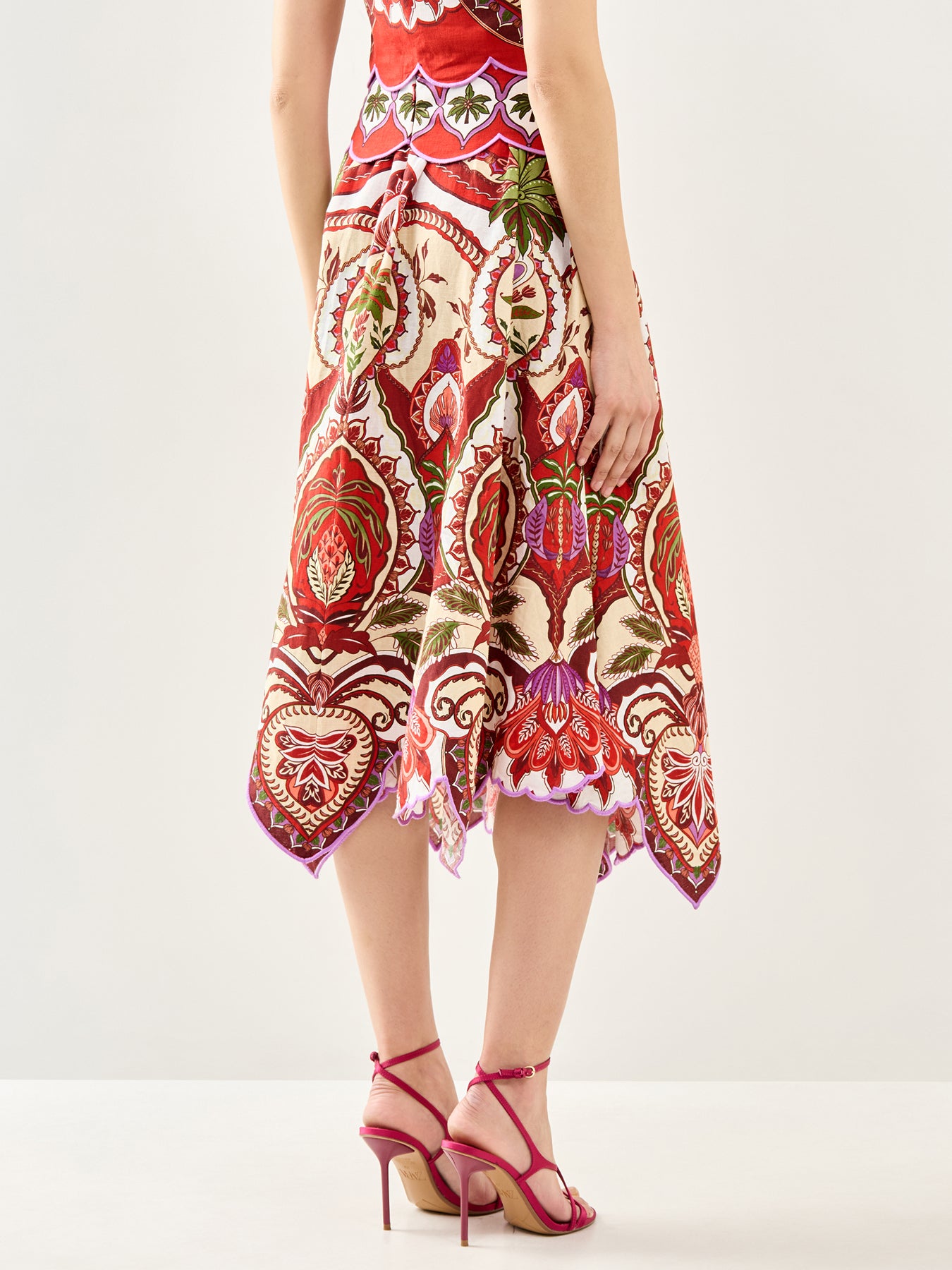 Odara Scallop Midi Skirt Red